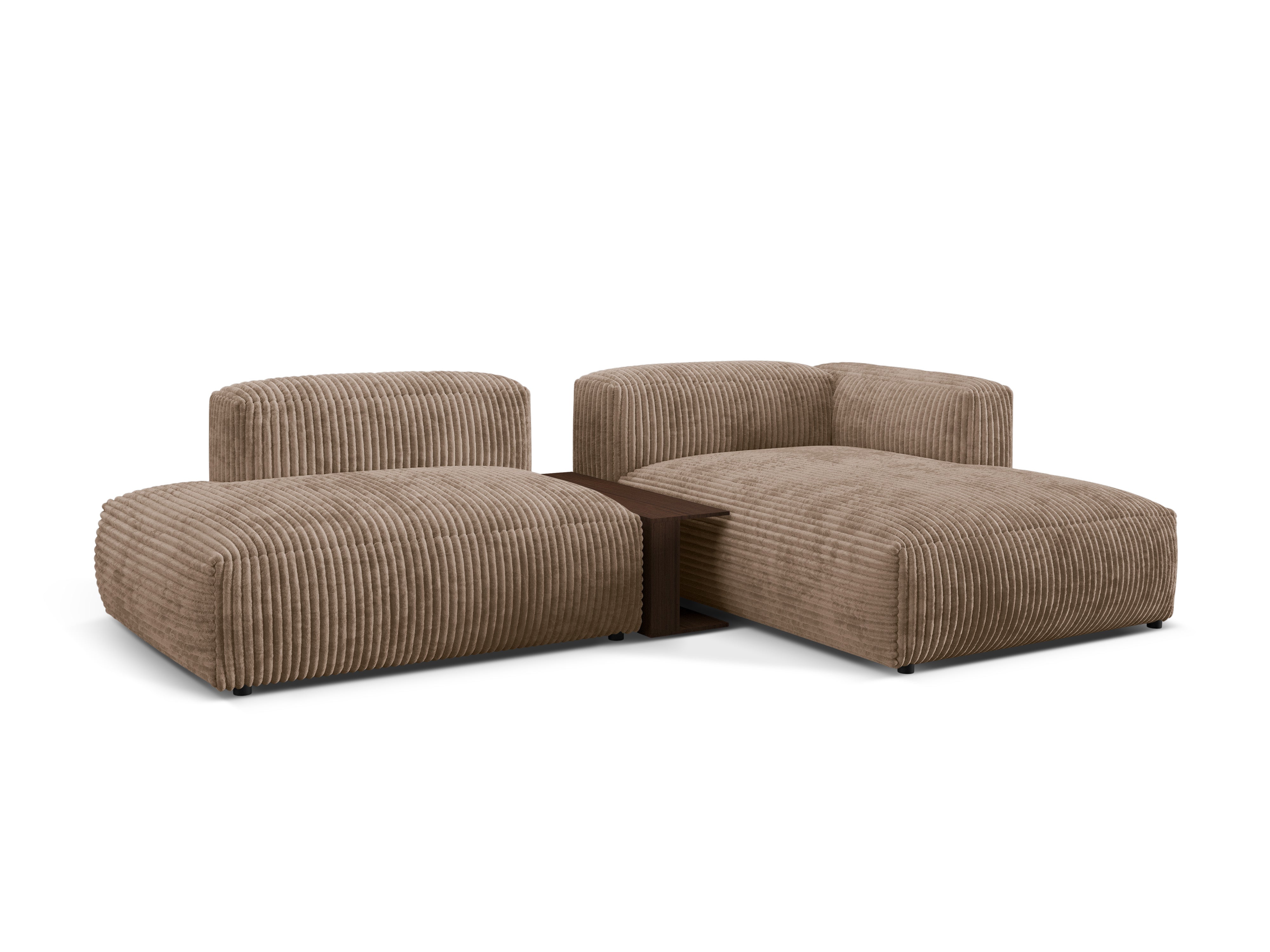 Rechts -Ecke mit einem Martin -Tisch dunkler Beige Corduroy