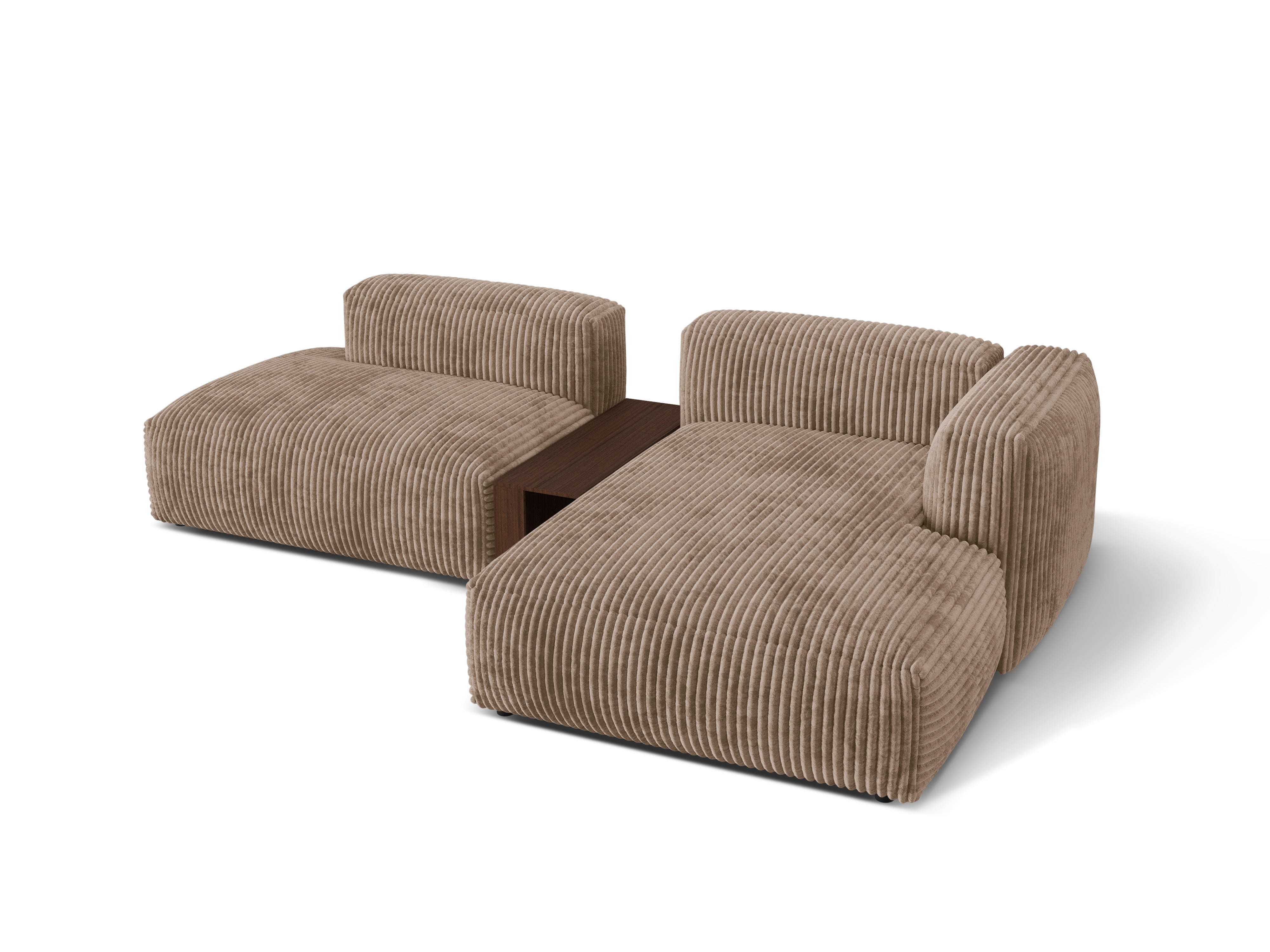 Rechts -Ecke mit einem Martin -Tisch dunkler Beige Corduroy