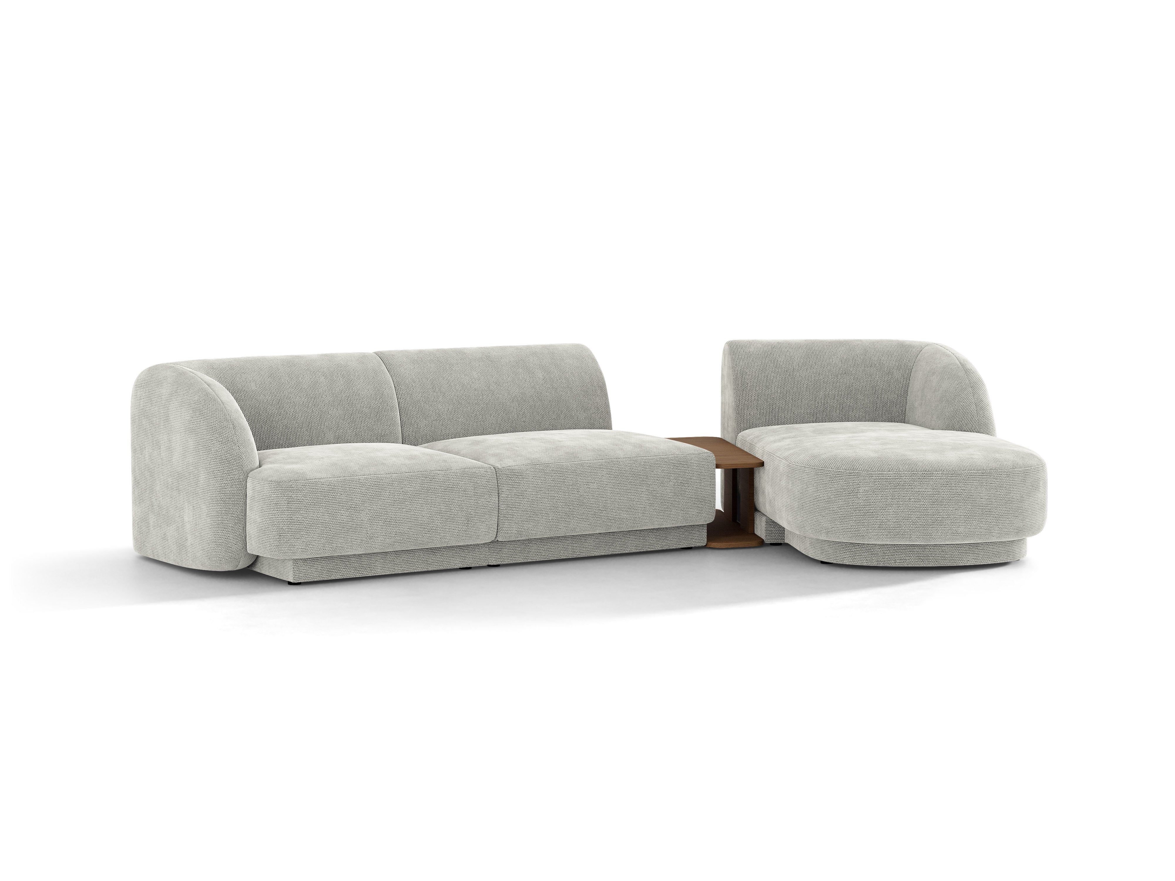 Modulares Ecksofa mit Tisch, 3-Sitzer, rechtsseitig, MILEY, graues Chenille