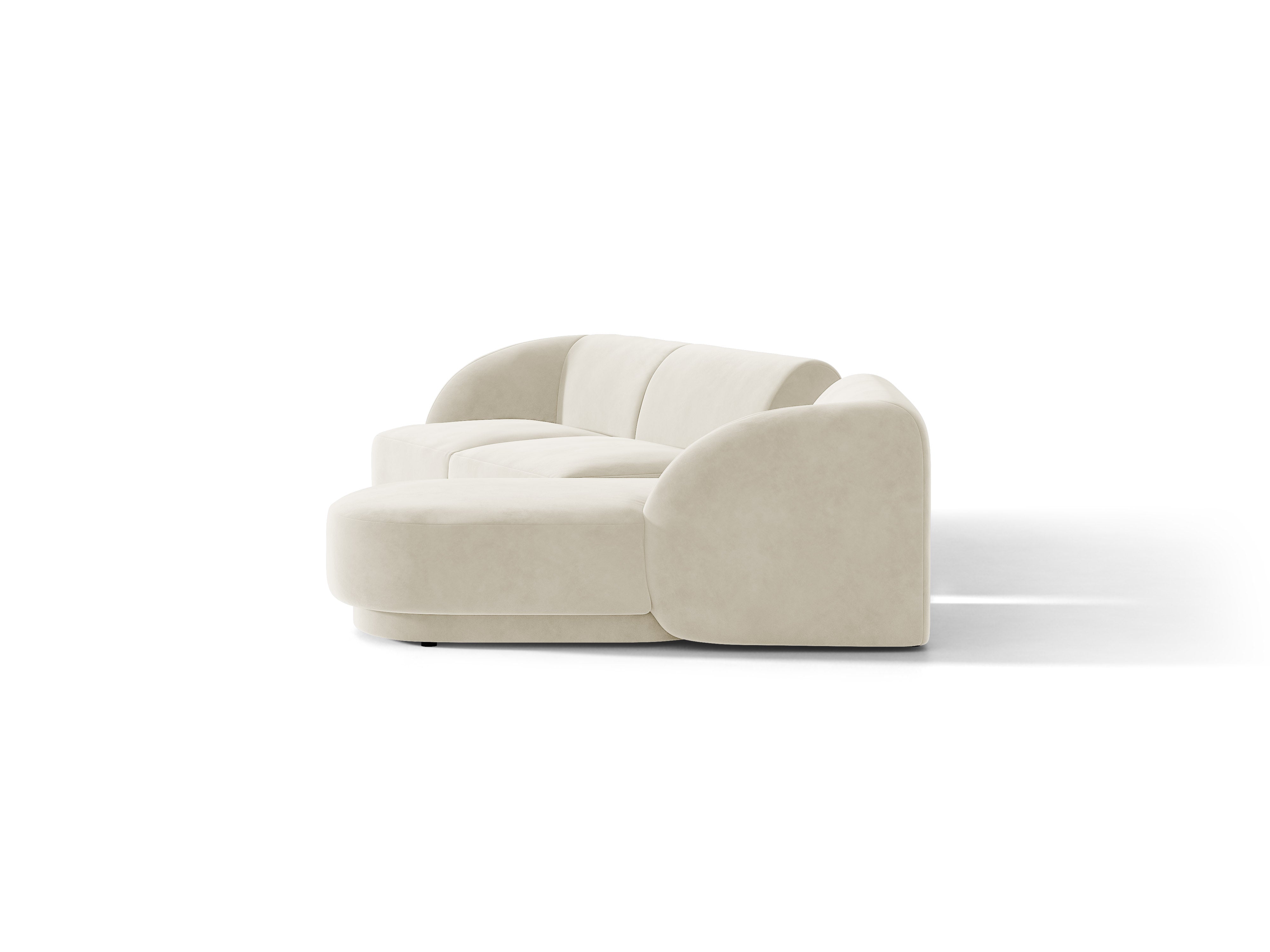Modulares Ecksofa mit Tisch 3-Sitzer rechtsseitig samtig MILEY hellbeige