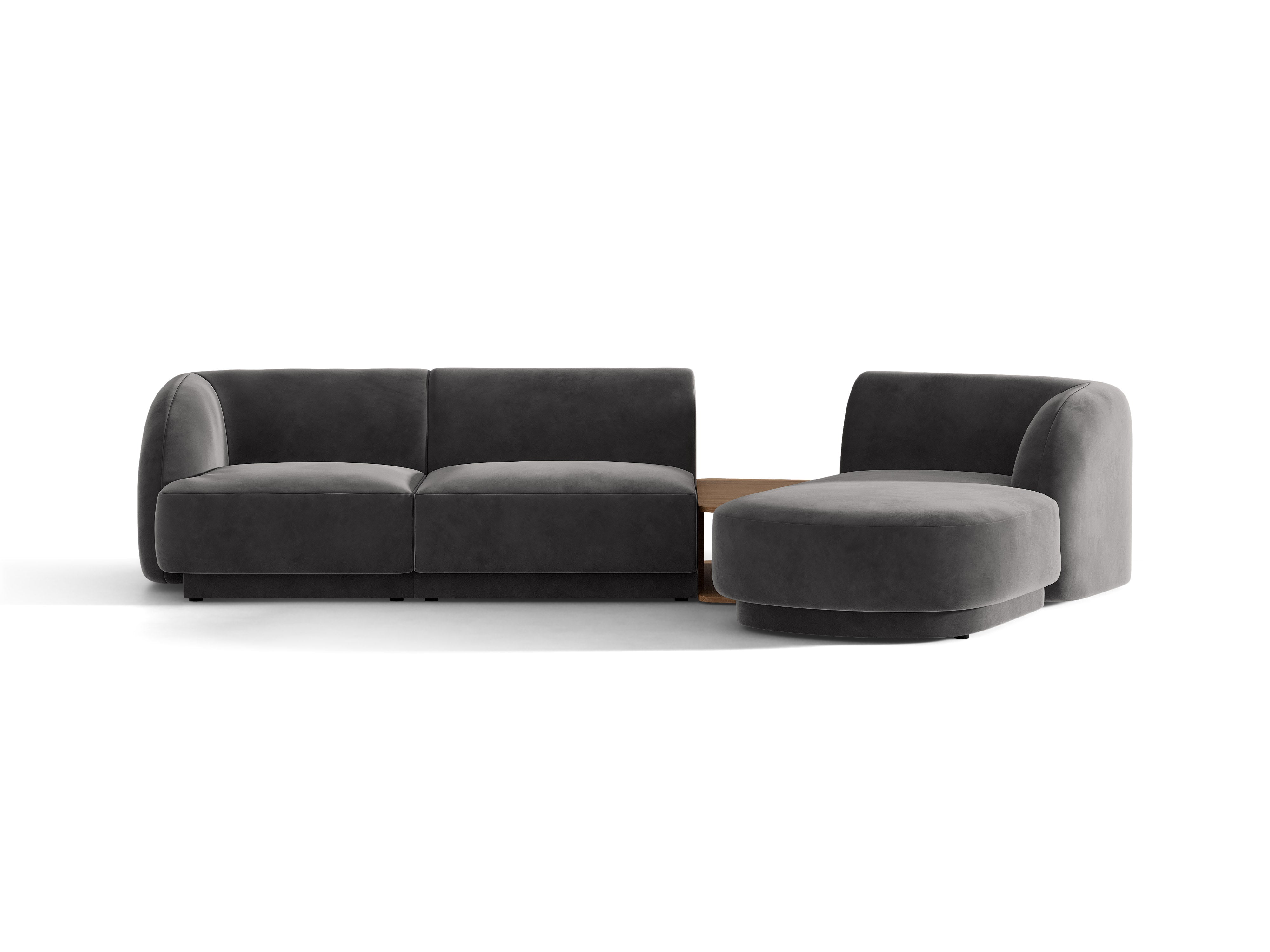 Modulares Ecksofa mit Tisch, 3-Sitzer, rechtsseitig, samtig, MILEY, grau