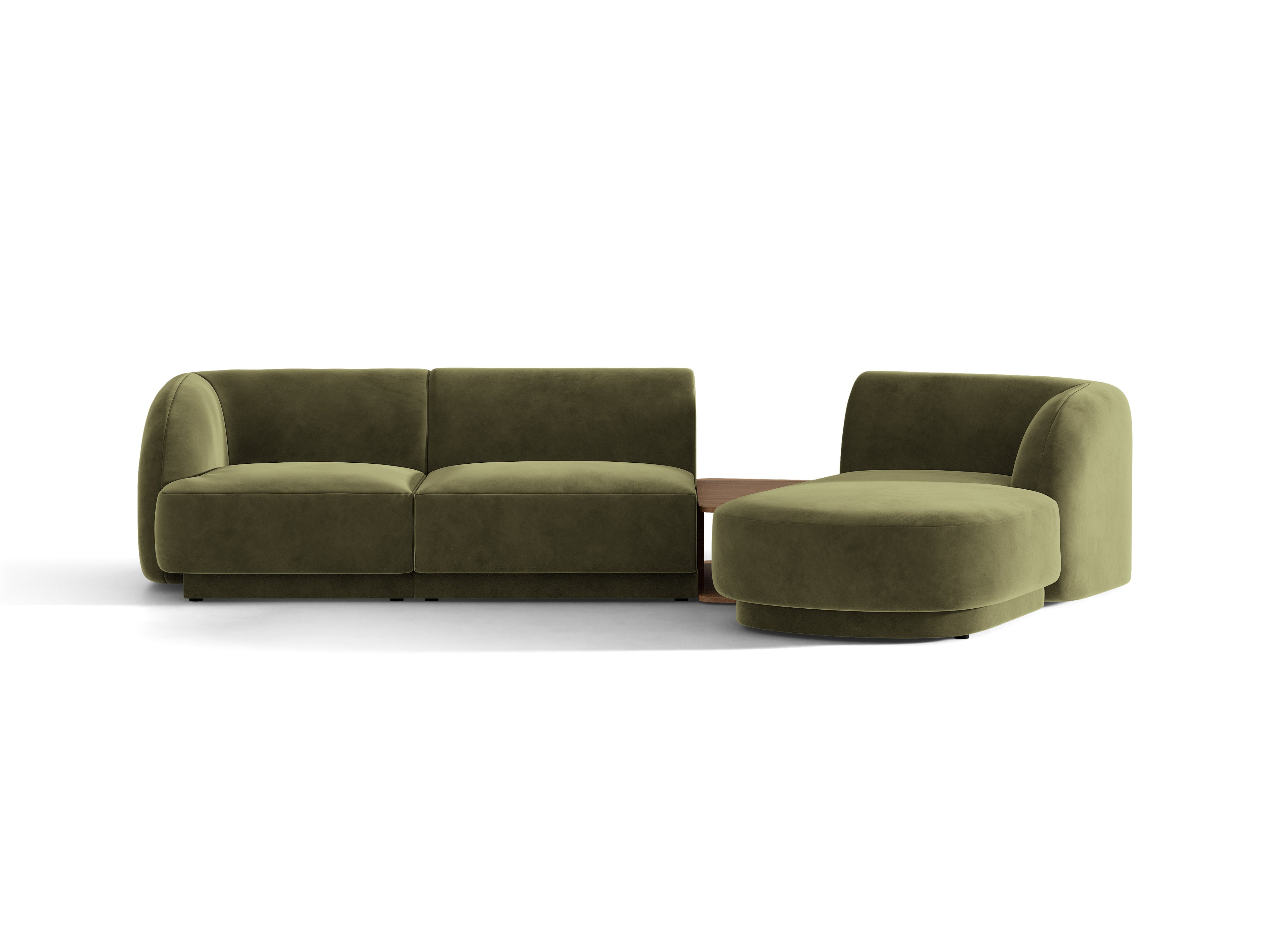 Modulares Ecksofa mit Tisch, 3-Sitzer, rechtsseitig, samtig, MILEY, grün