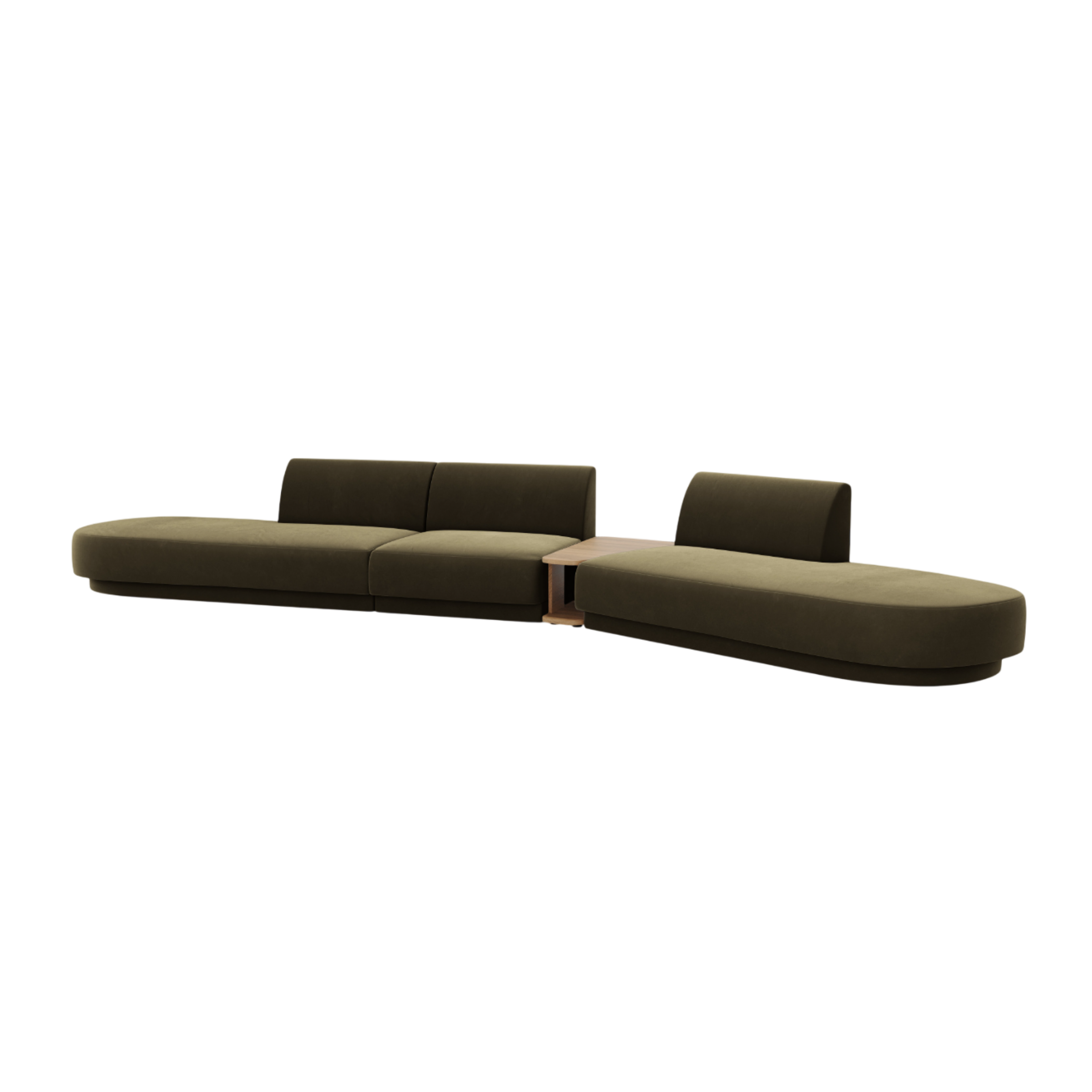Right-facing modular sofa with table, 5-seater, velvet MILEY green