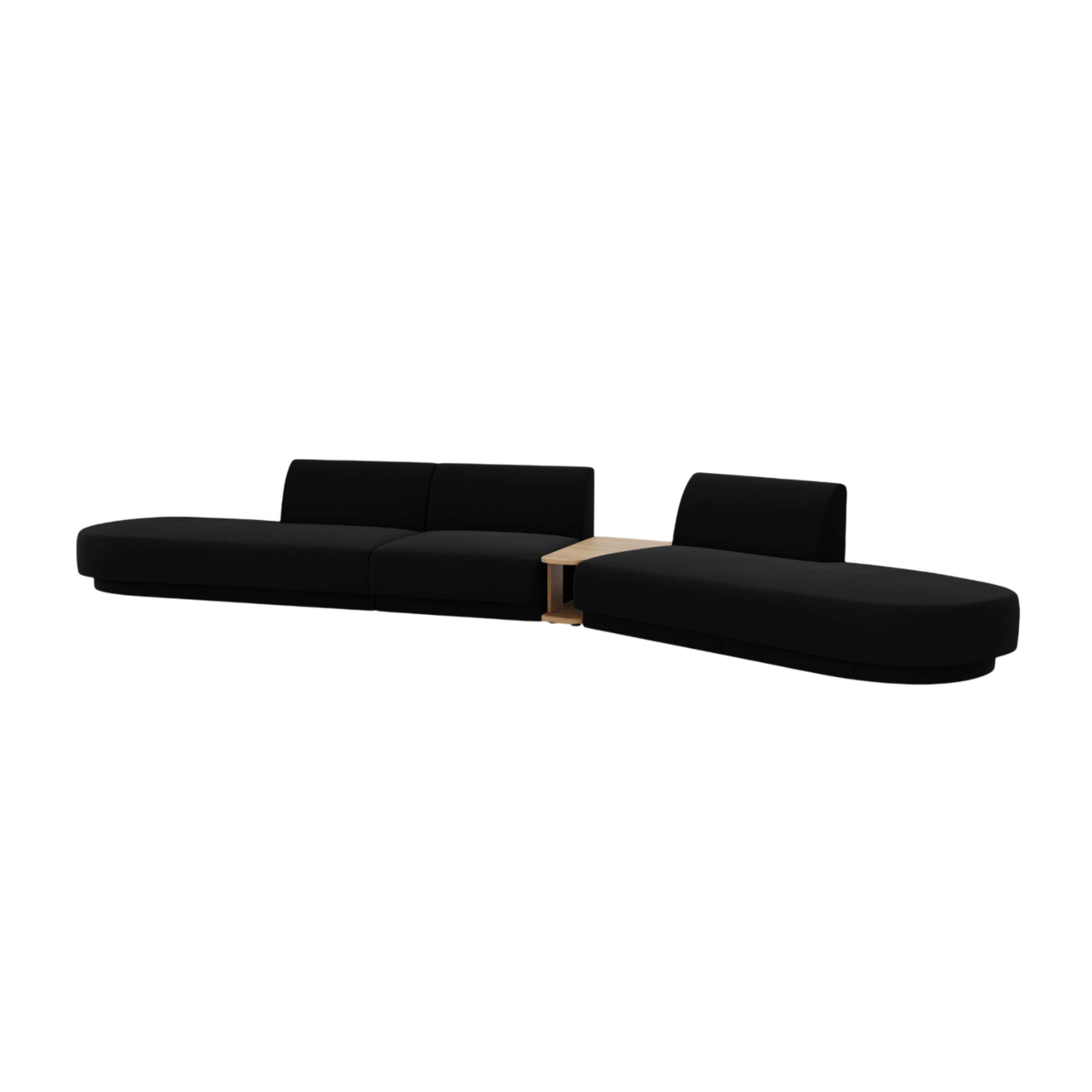 Right-facing modular sofa with table for 5 people, velvet MILEY black