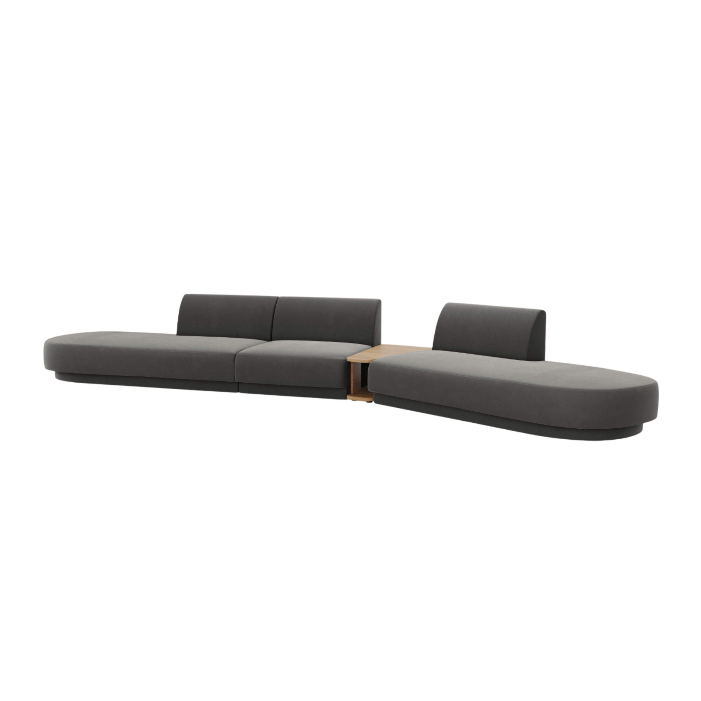 Right-facing modular sofa with table for 5 people, velvet MILEY light gray