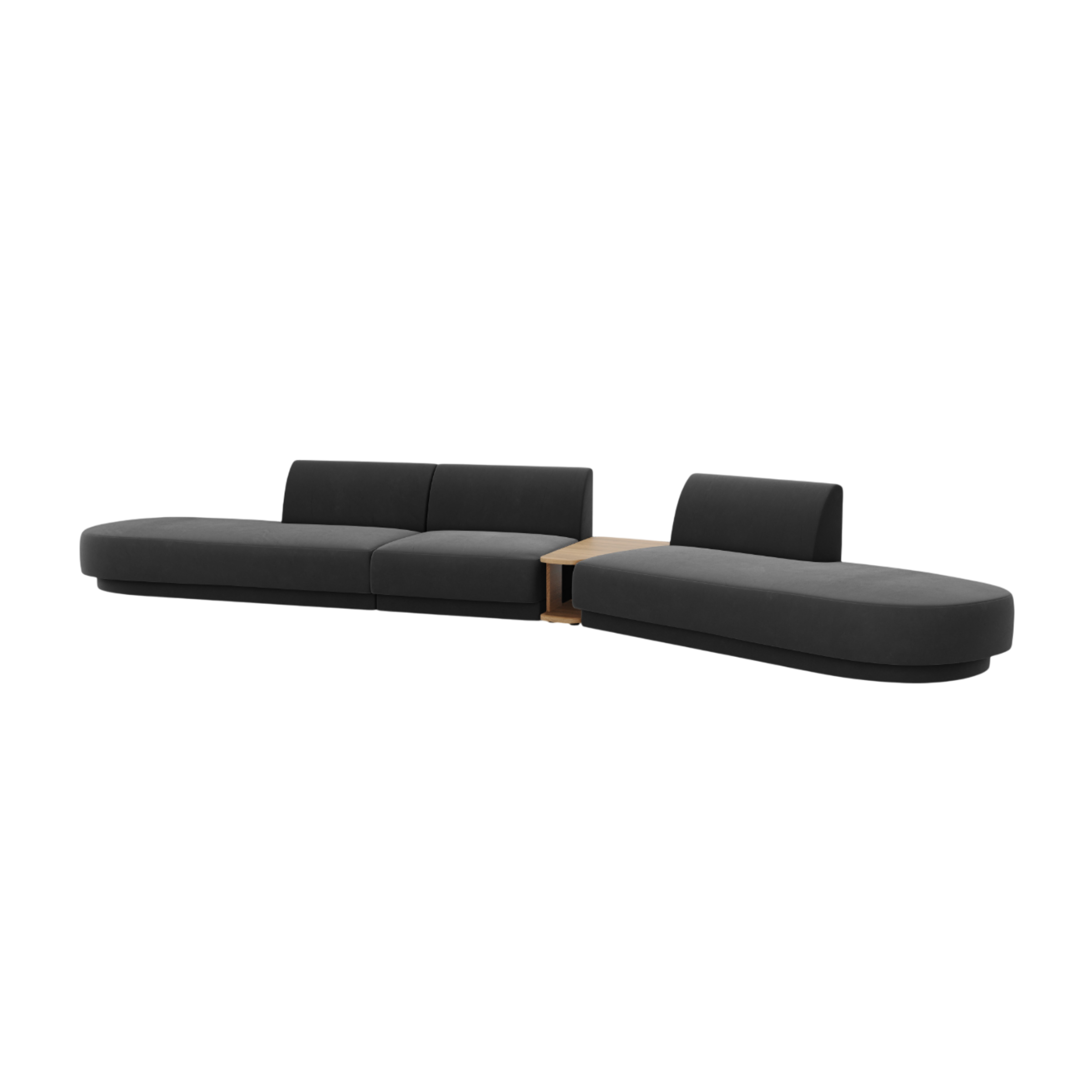 Right-facing modular sofa with table for 5 people in velvet MILEY gray