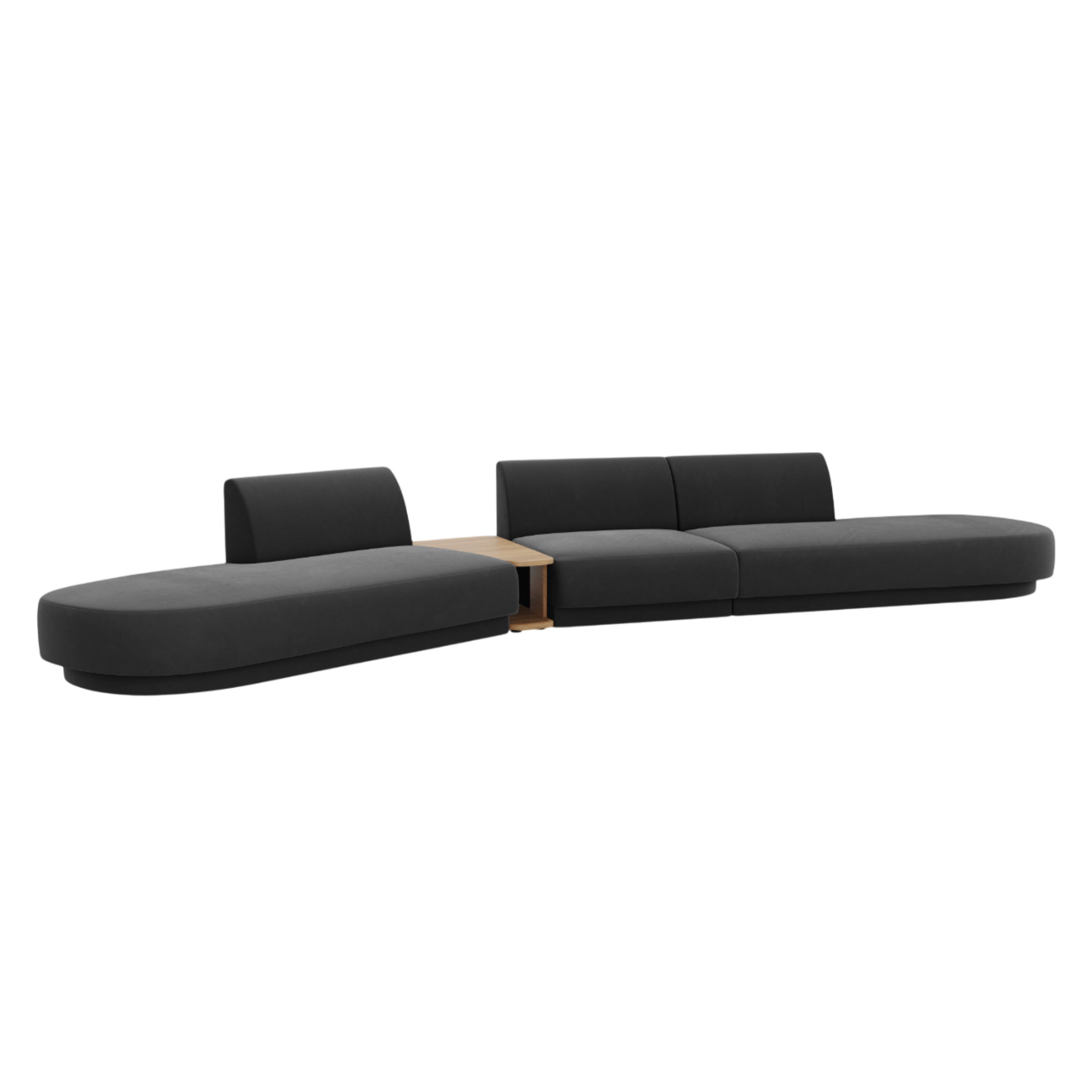 Left-sided modular sofa with table for 5 people, velvet MILEY in gray