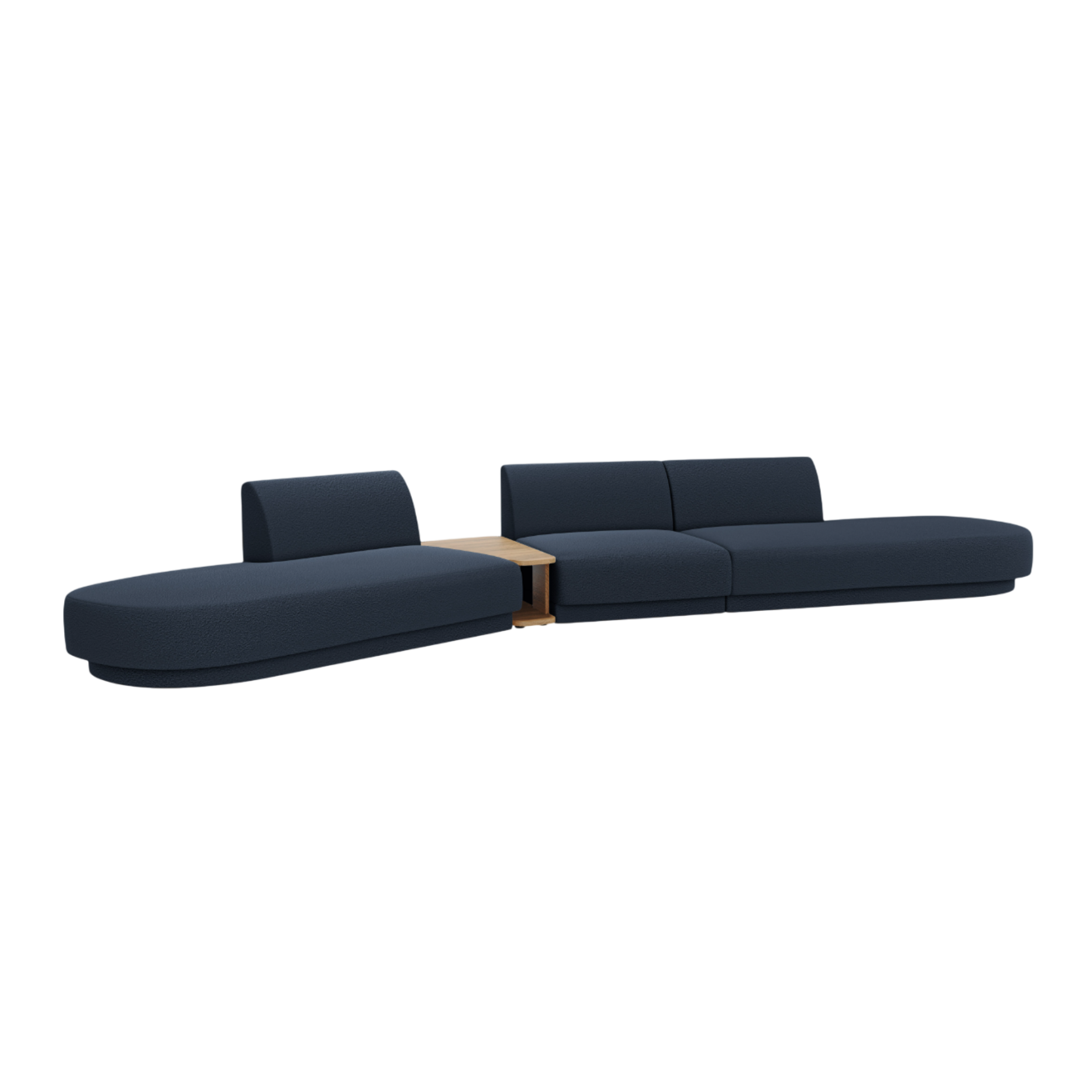 Left-sided modular sofa with table for 5 people MILEY dark blue boucle