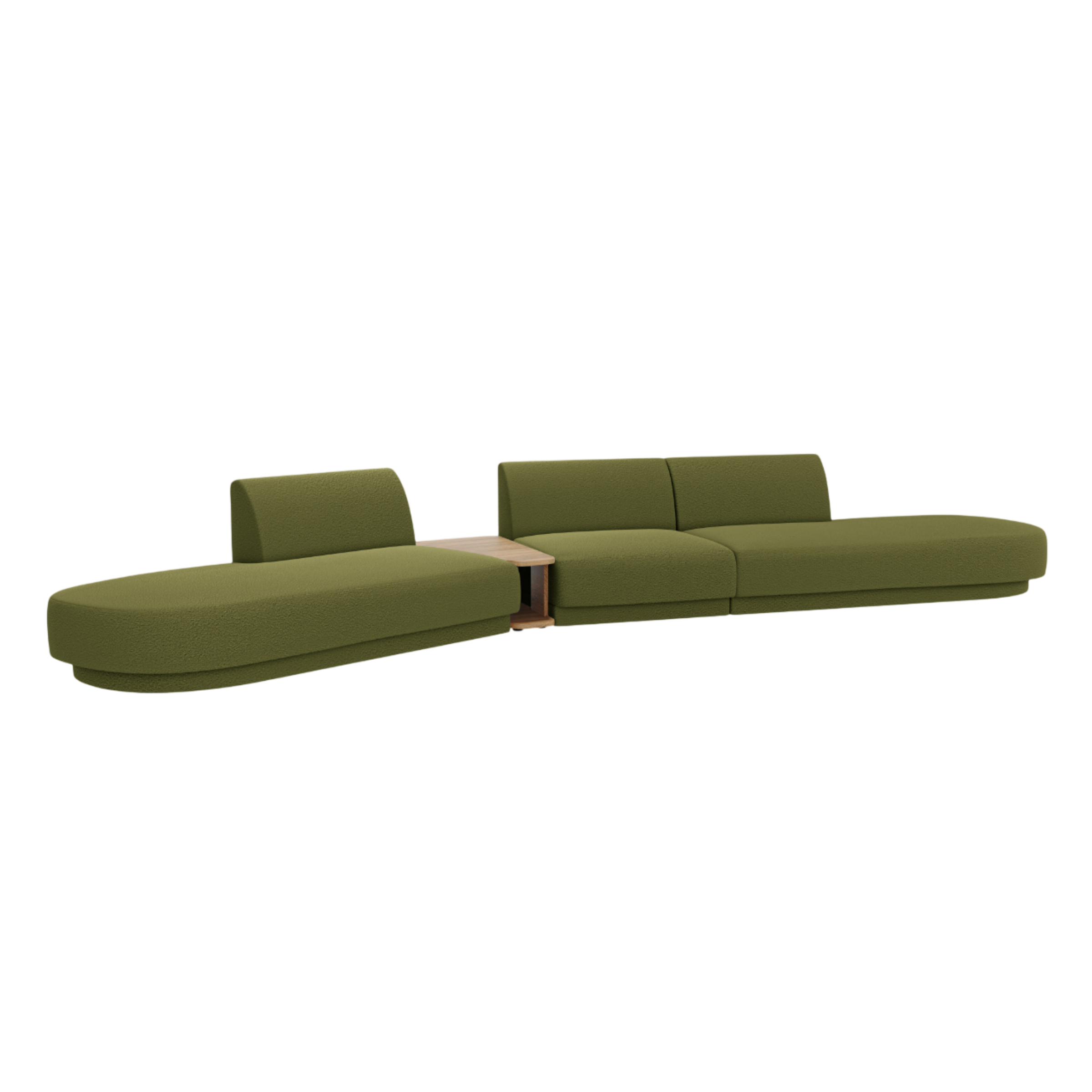 Left-facing modular sofa with table for 5 people MILEY green boucle
