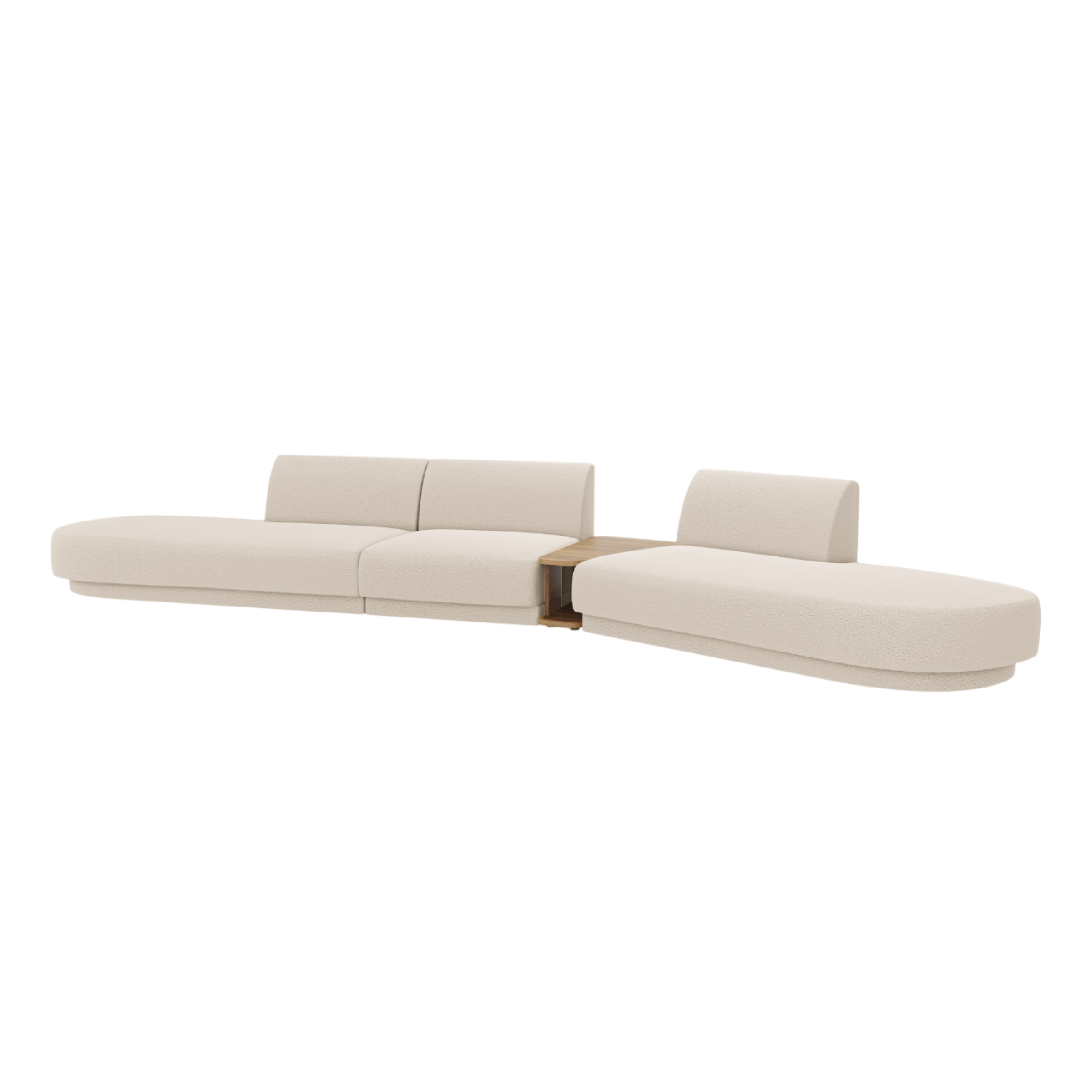Right-facing modular sofa with table for 5 people MILEY beige boucle