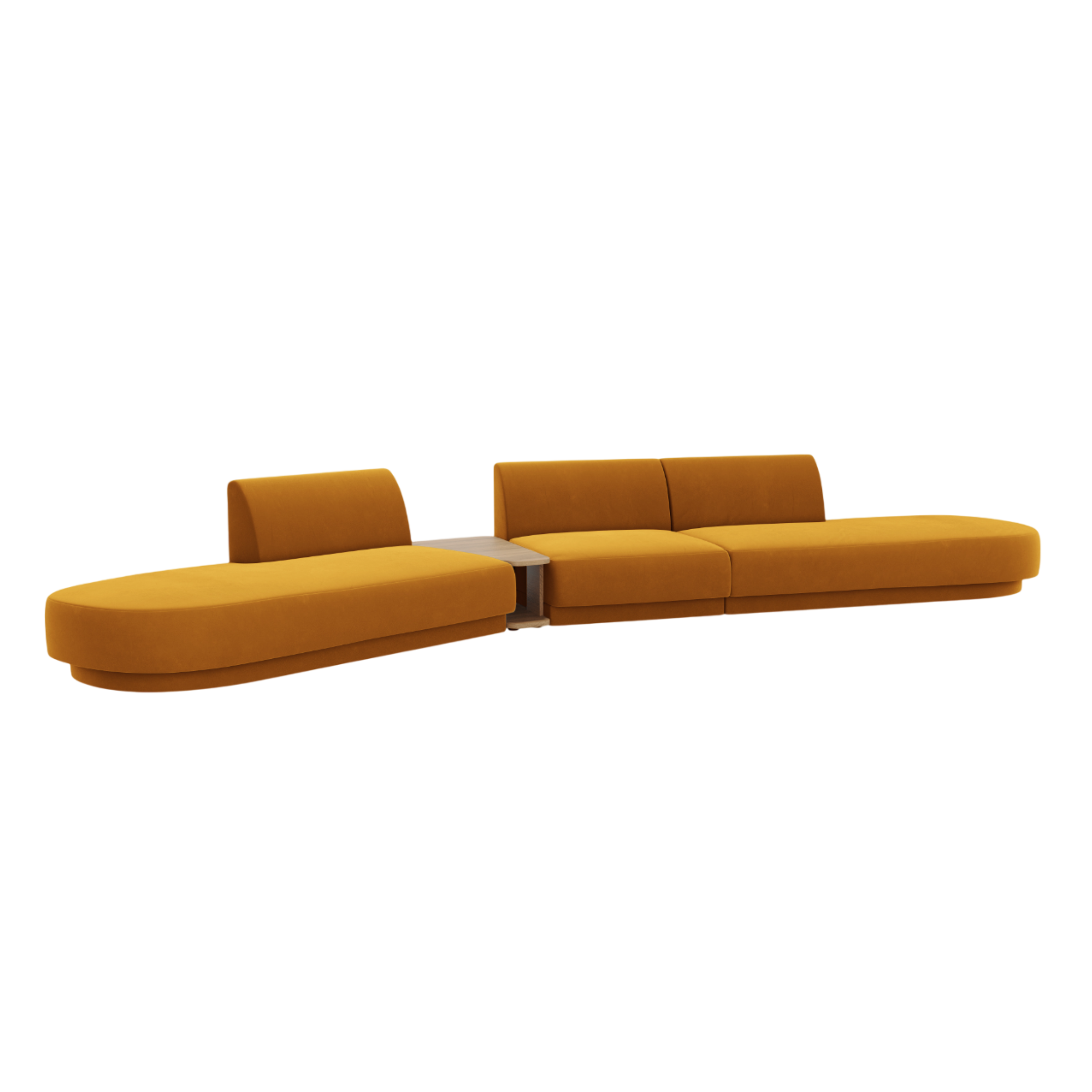 Modulares Sofa links mit Tisch, 5-sitzig, samt MILEY, gelb