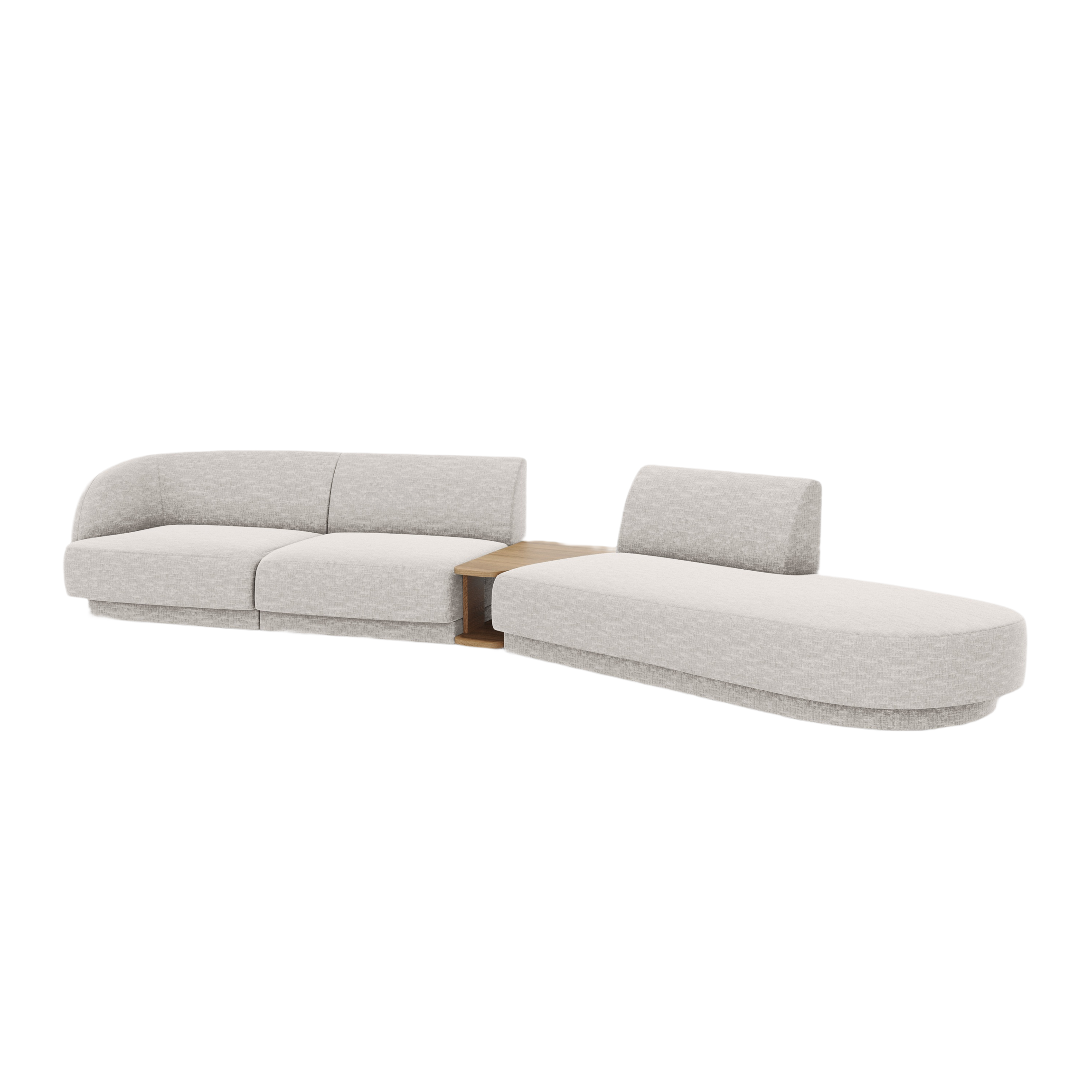 Modulares Sofa mit Tisch, 4-Sitzer MILEY in hellgrauem, seidig schimmerndem Chenille, rechtsseitig
