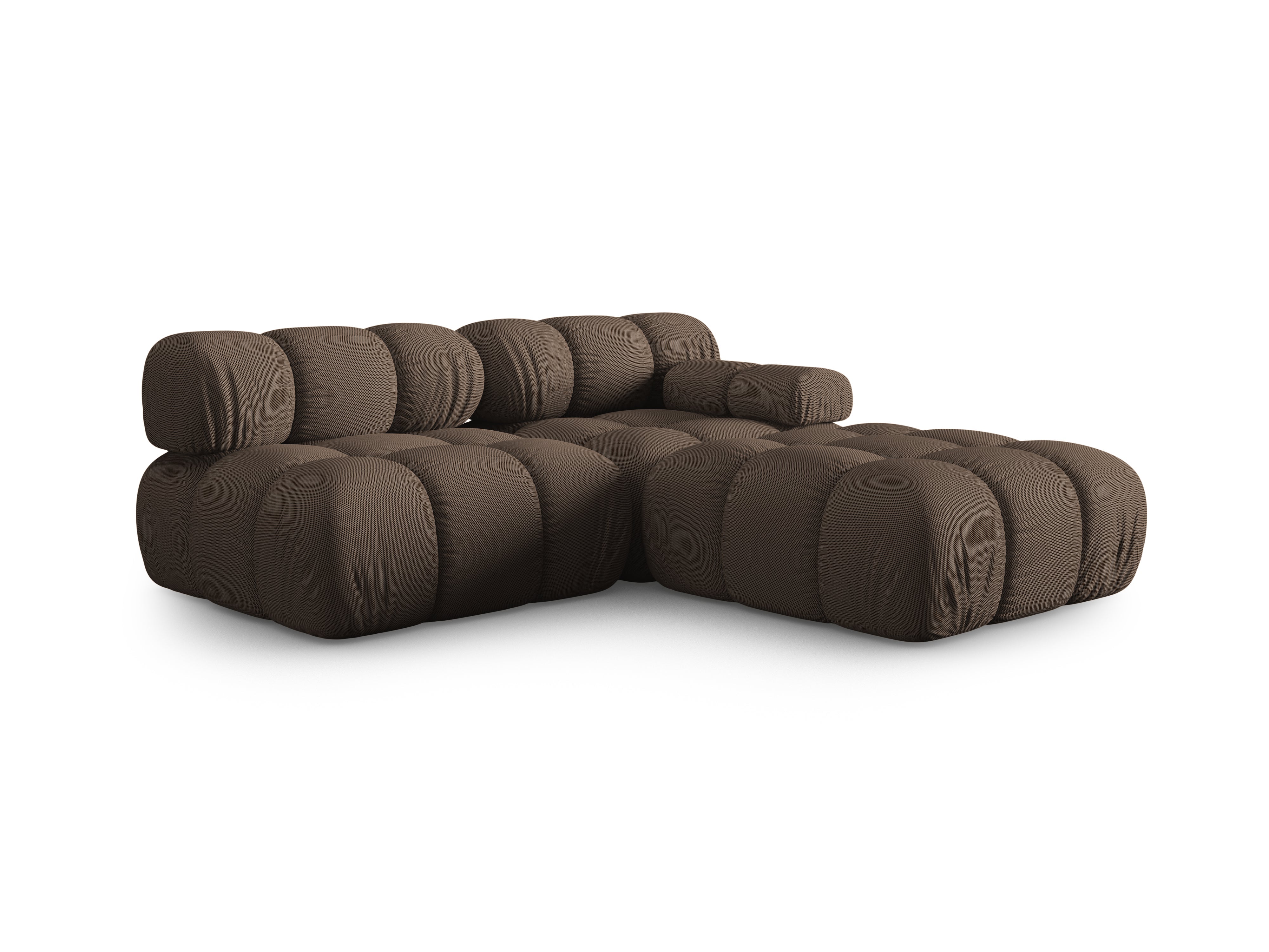Modulares offenes Sofa BELLIS in braunem 3D-Stoff, linksseitig.