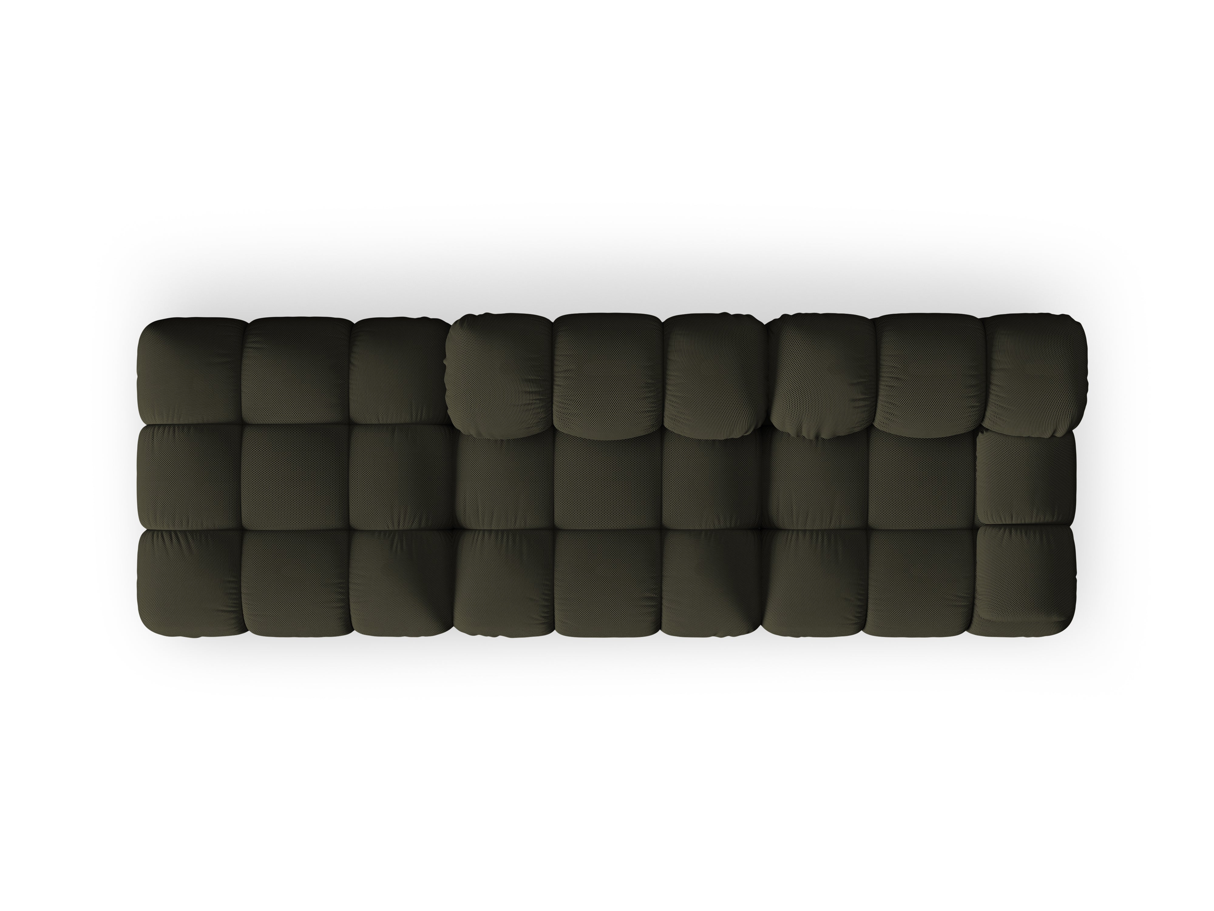 Modulares offenes Sofa BELLIS in dunkelgrünem 3D-Stoff, linksseitig.