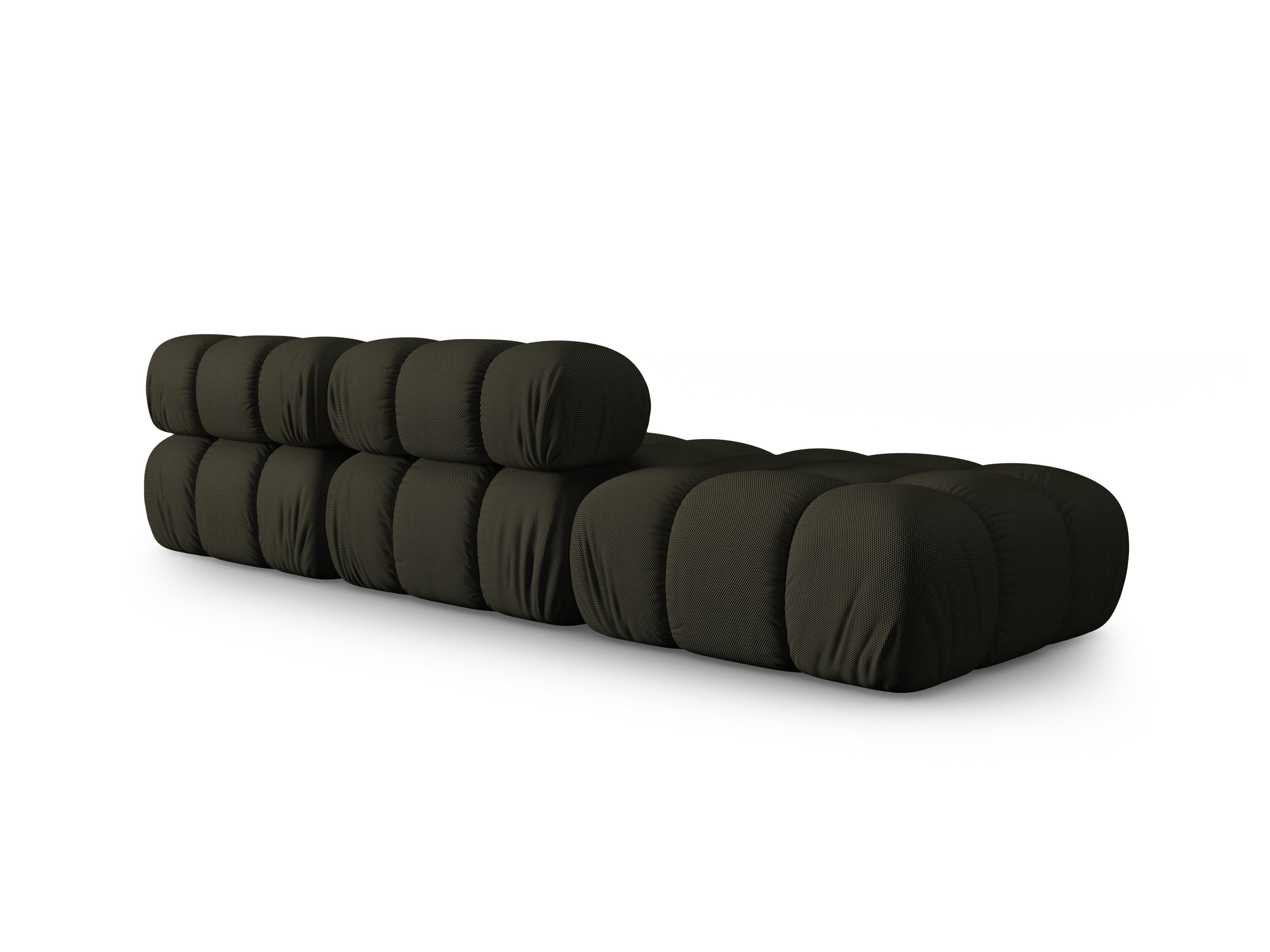 Modulares offenes Sofa BELLIS in dunkelgrünem 3D-Stoff, linksseitig.