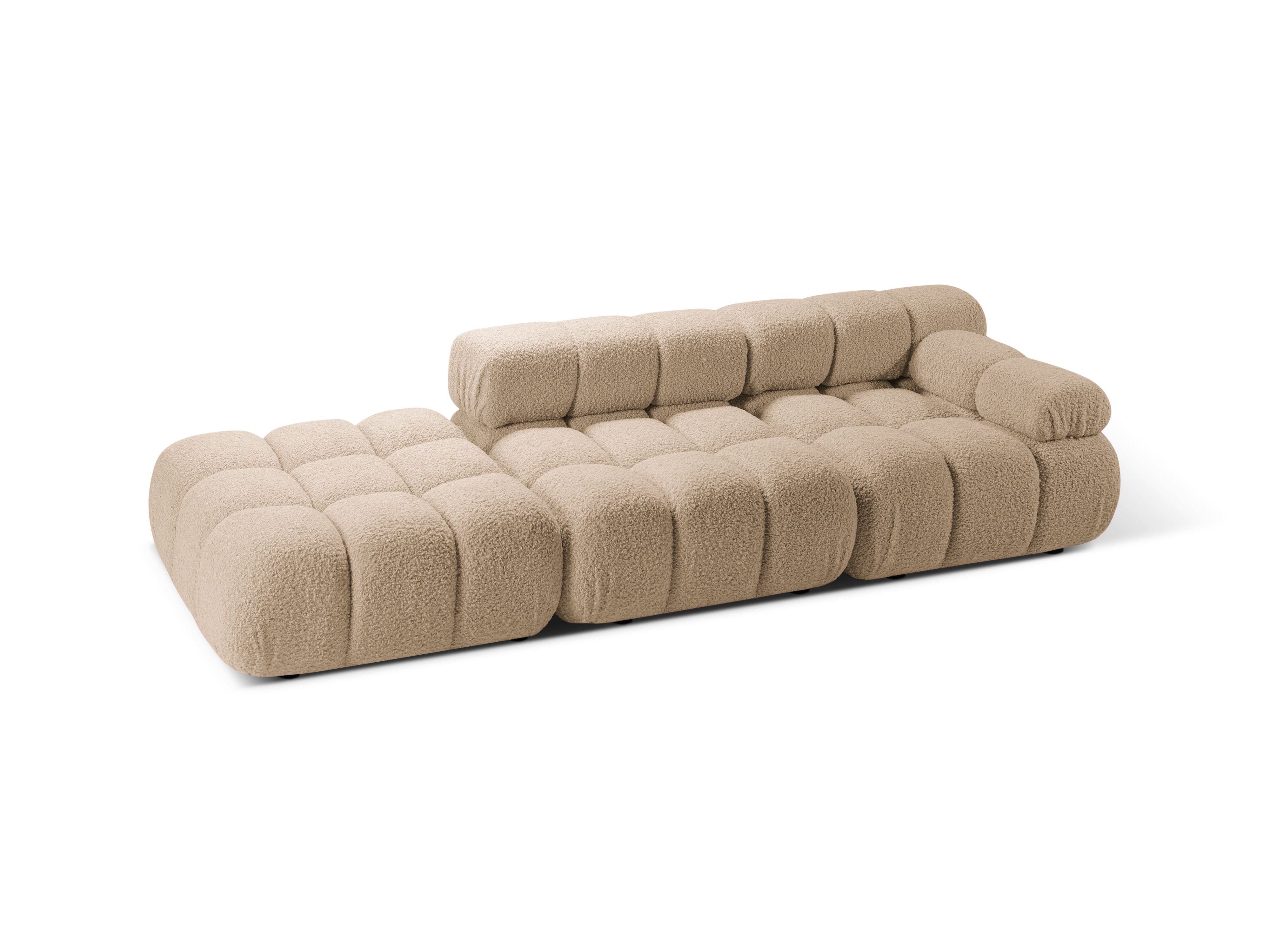 Modulares offenes Sofa BELLIS in sandfarbener Boucle, linksseitig.