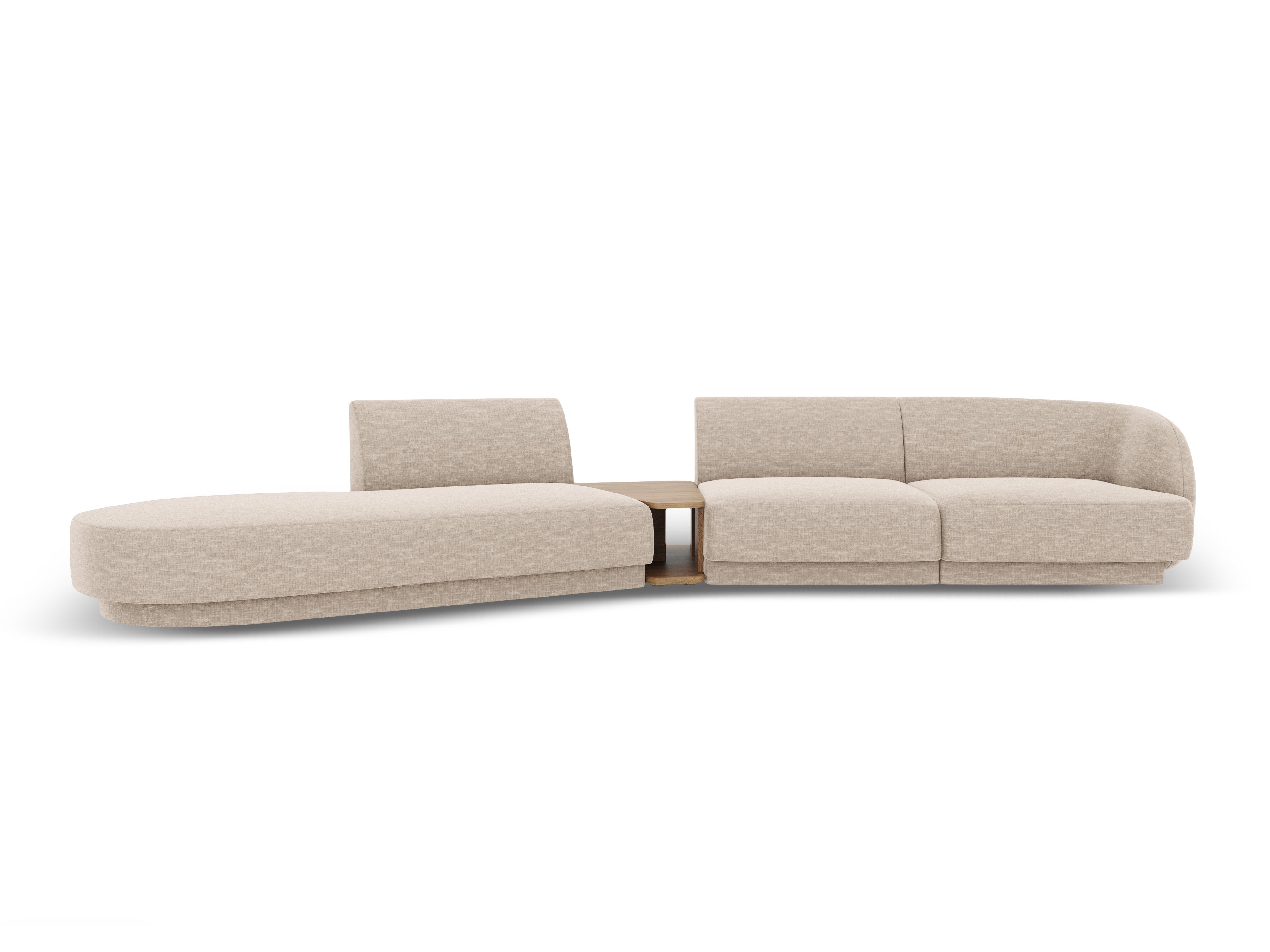 Left-sided modular sofa with table for 4 people MILEY beige chenille