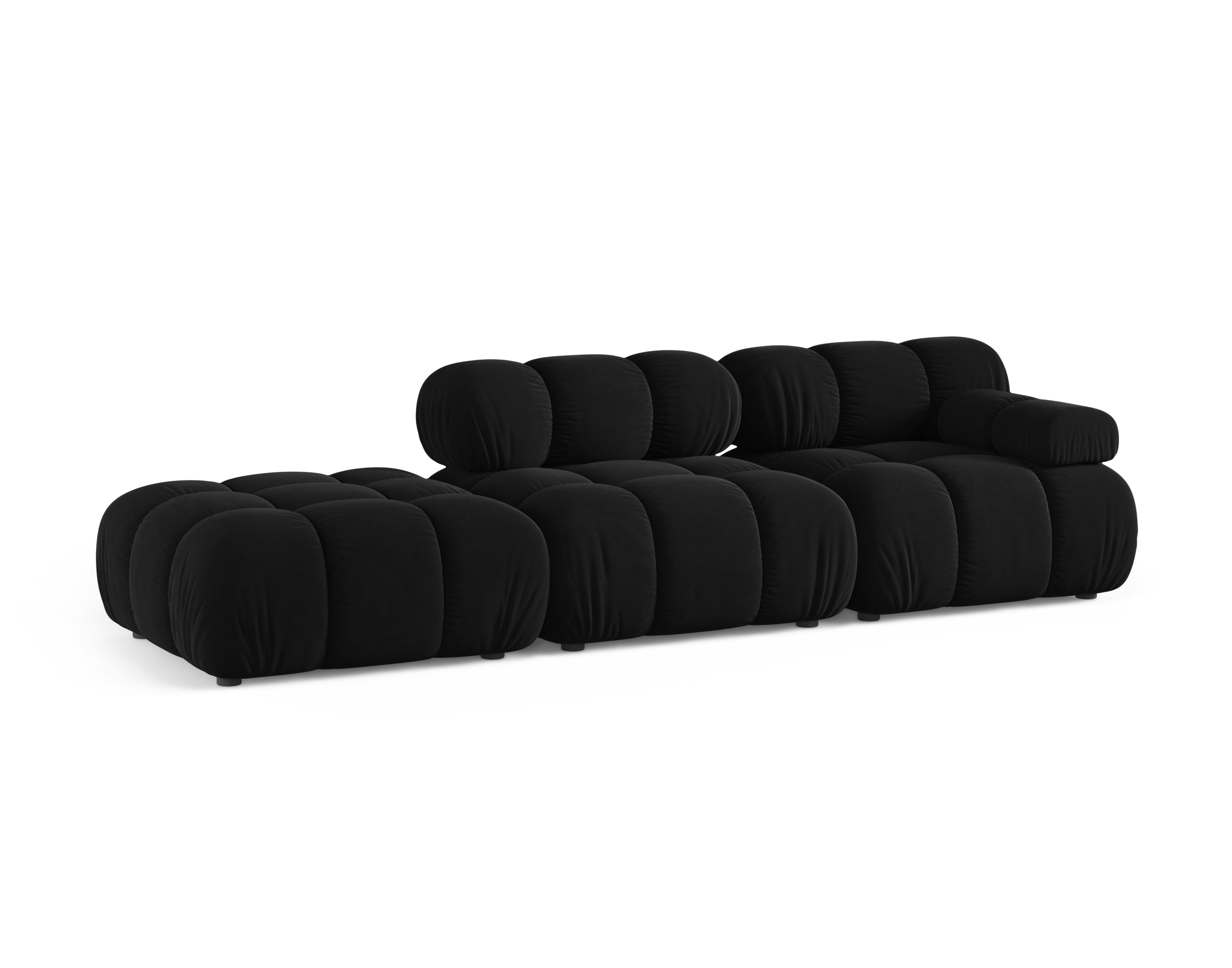 Modulares Samtsofa BELLIS in Schwarz, offen, linksseitig