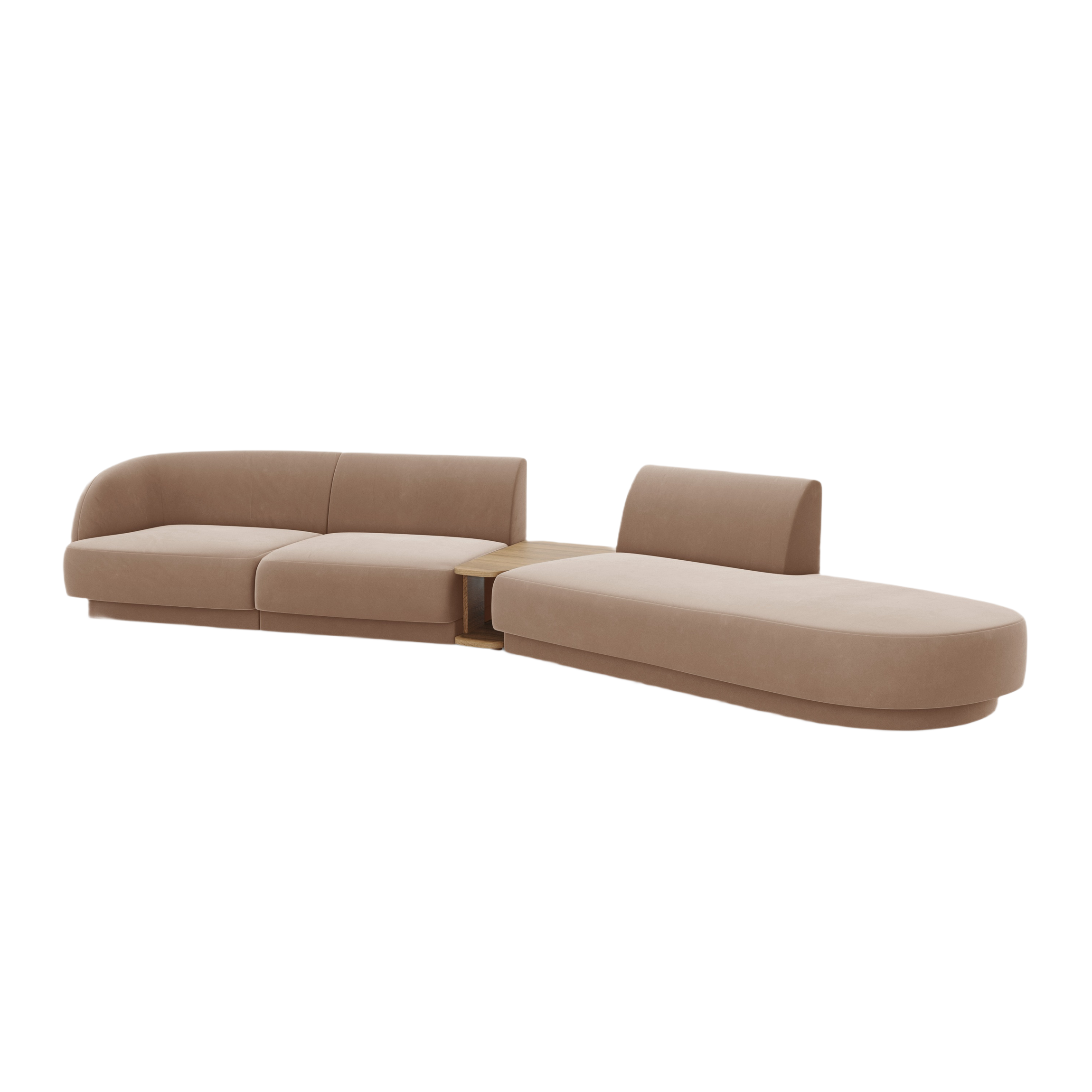 Right-facing modular sofa with table for 4 people in velvet MILEY cappuccino