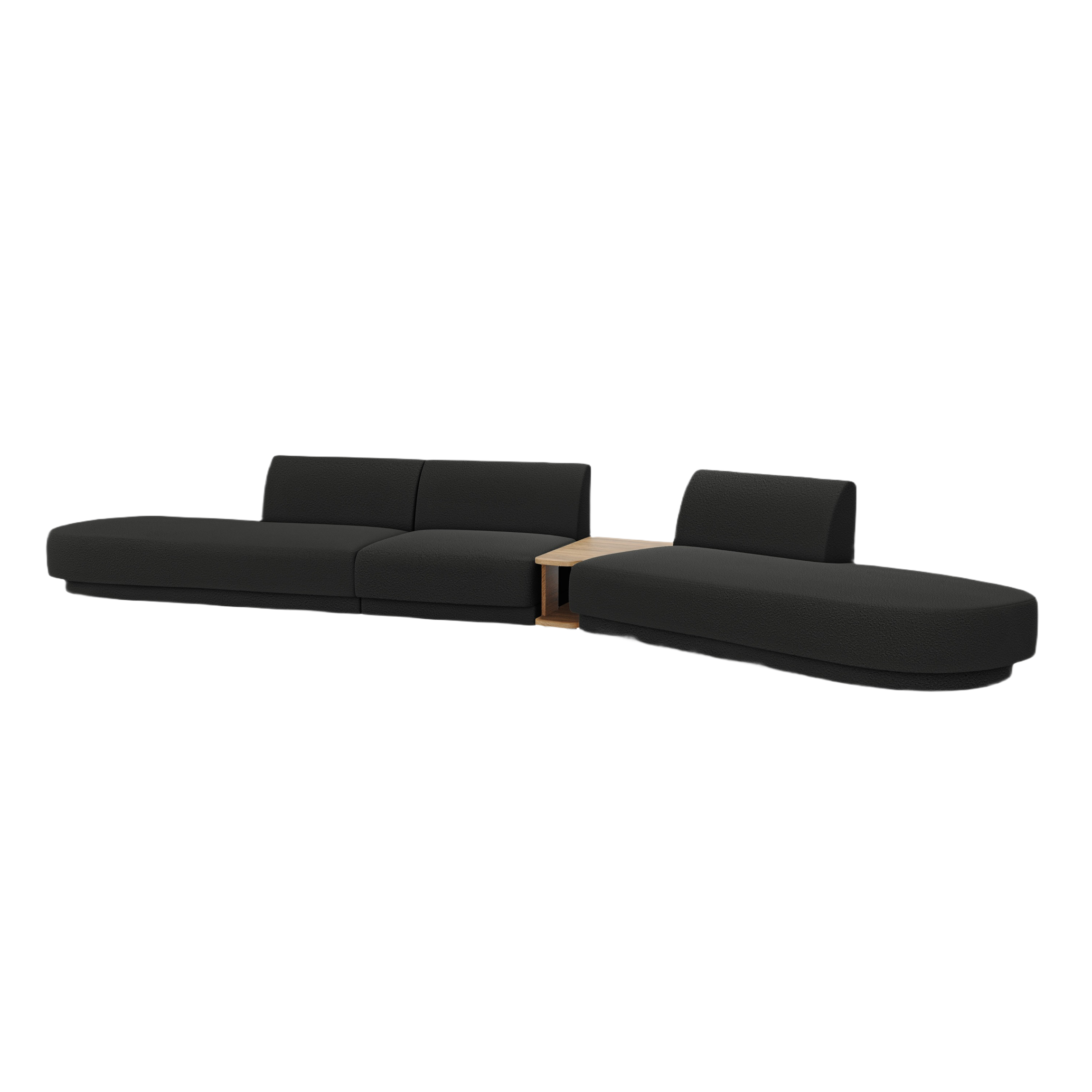 Right-facing modular sofa with table for 5 people MILEY black boucle