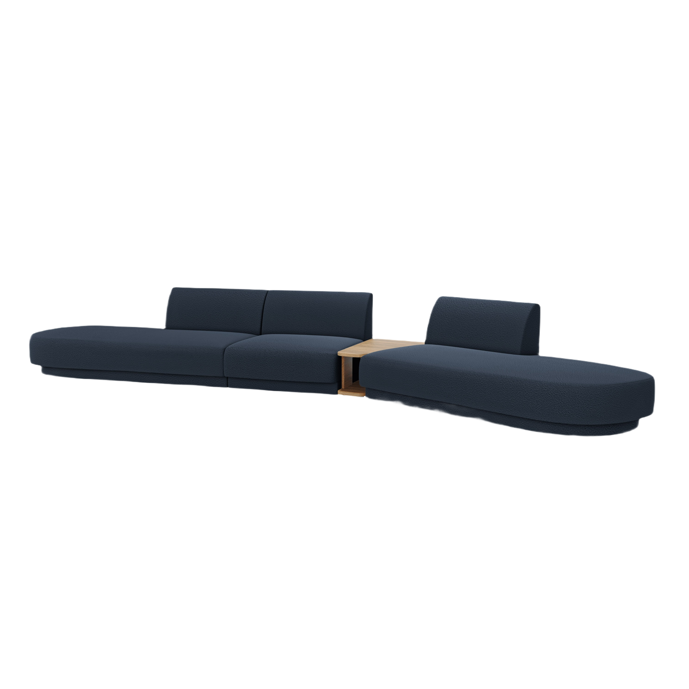 Modulares Sofa mit Tisch, 5-Sitzer MILEY in dunkelblauem Boucle, rechtsseitig