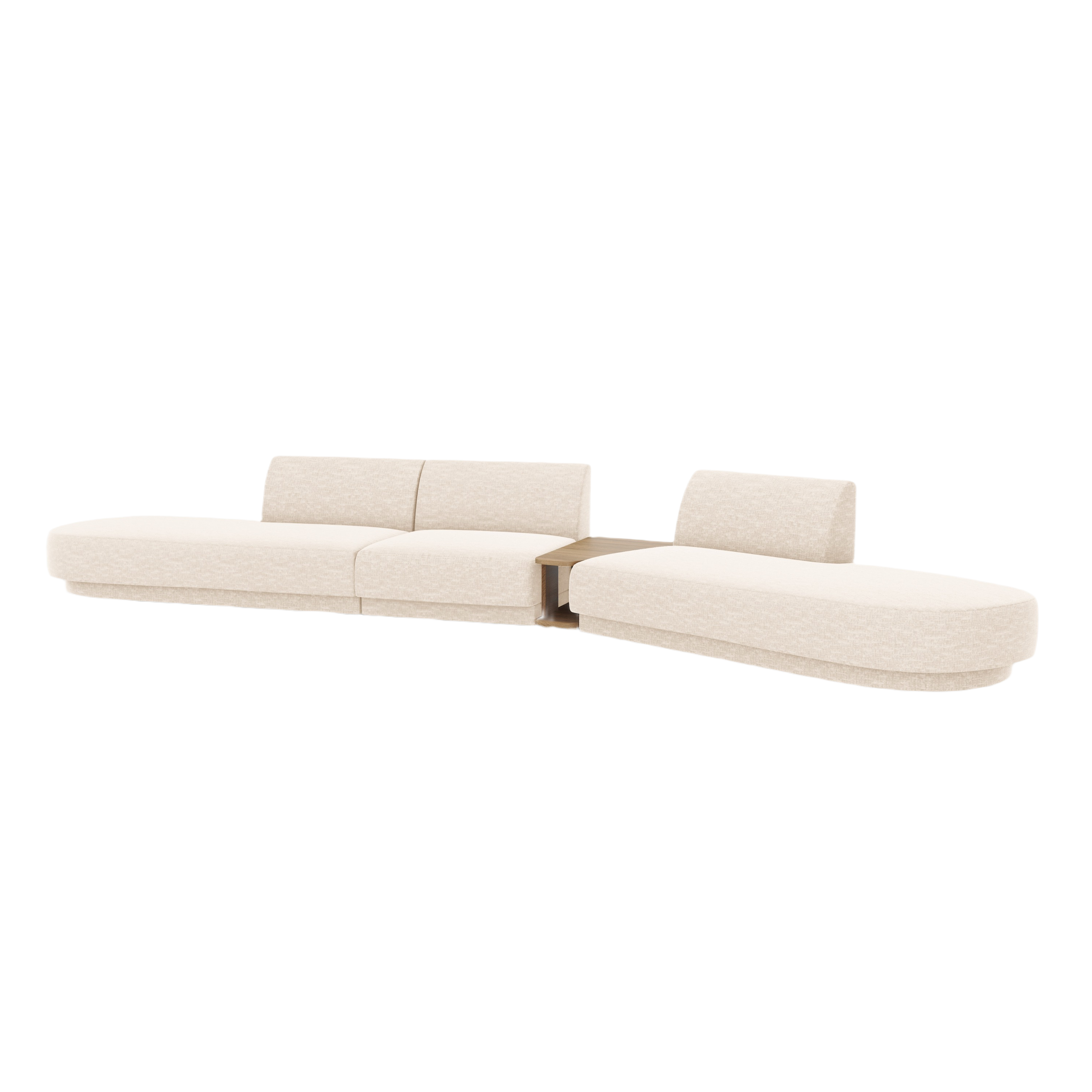 Modulares Sofa mit Tisch, 5-Sitzer MILEY in hellbeigem, seidig schimmerndem Chenille