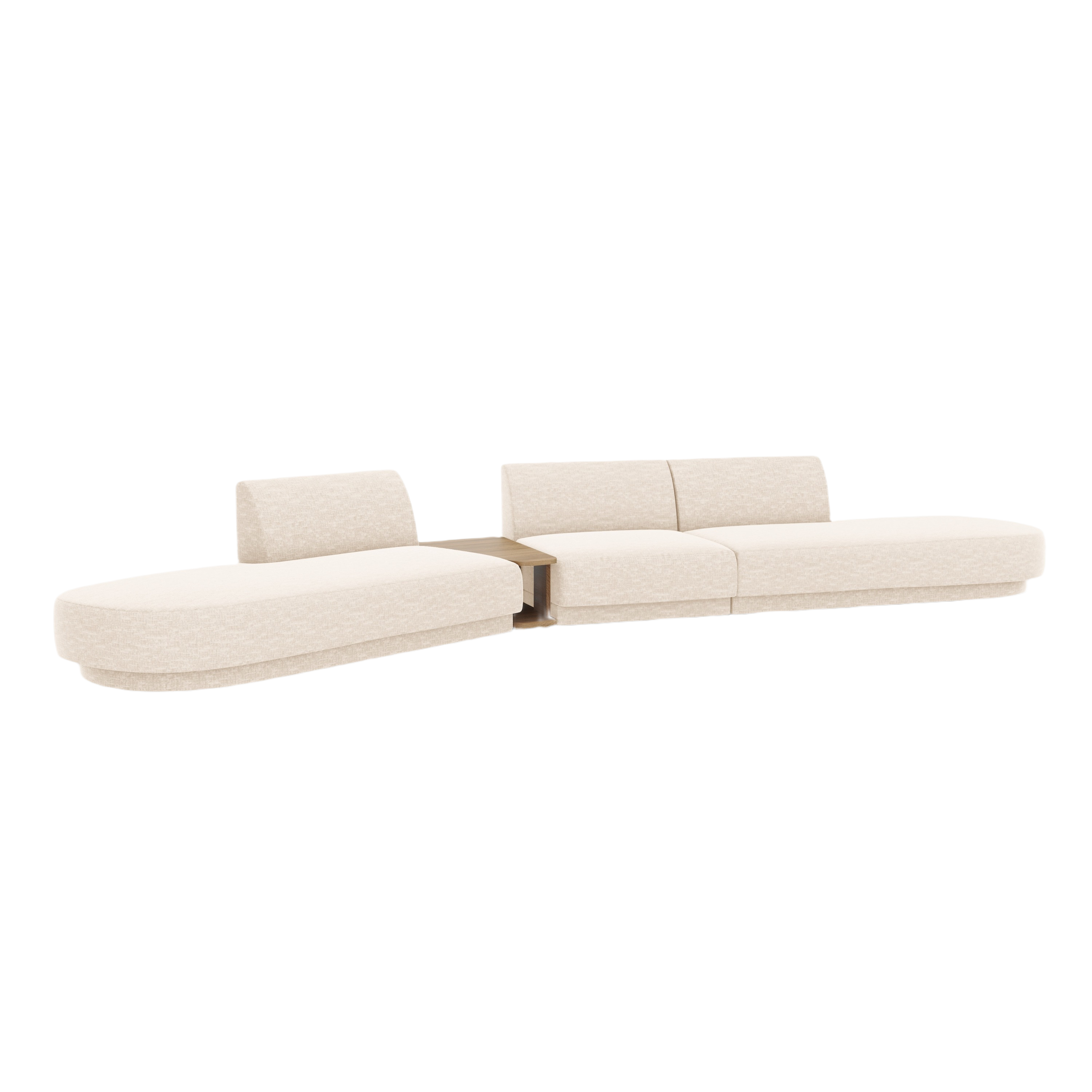 Modulares Sofa links mit Tisch für 5 Personen MILEY Elfenbein Chenille