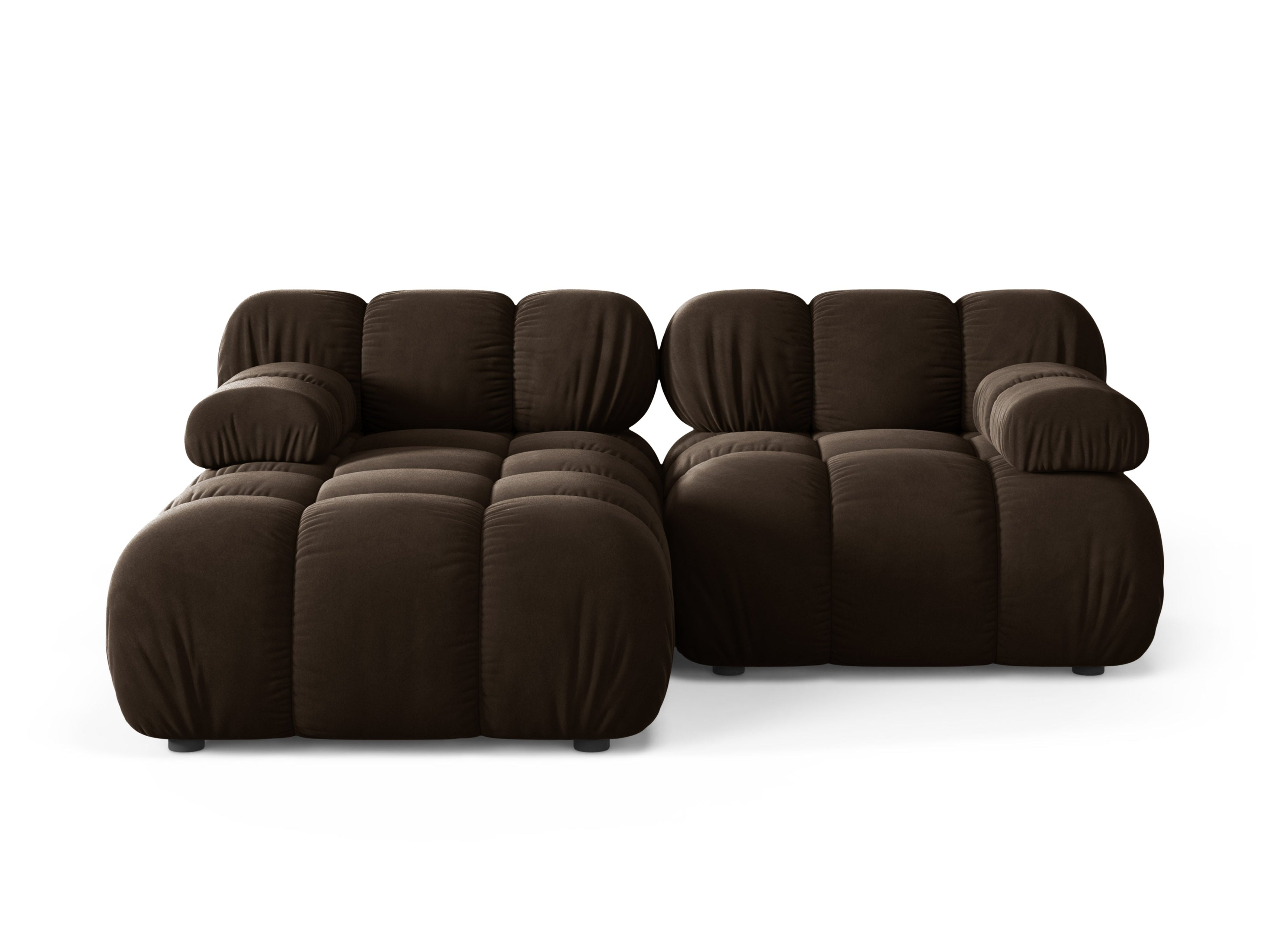 Samt-Ecksofa für 2 Personen, linksseitig, BELLIS in Schokoladenfarbe