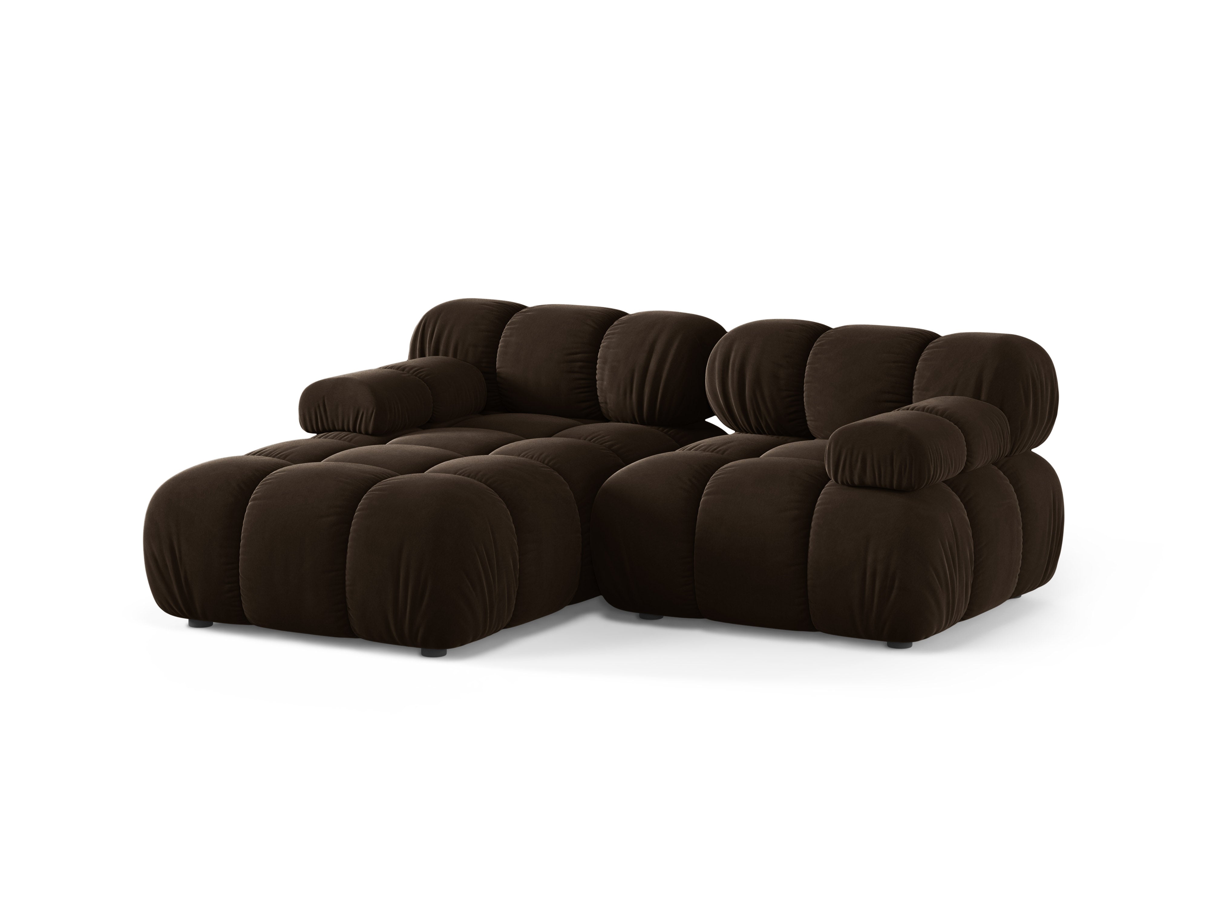 Samt-Ecksofa für 2 Personen, linksseitig, BELLIS in Schokoladenfarbe