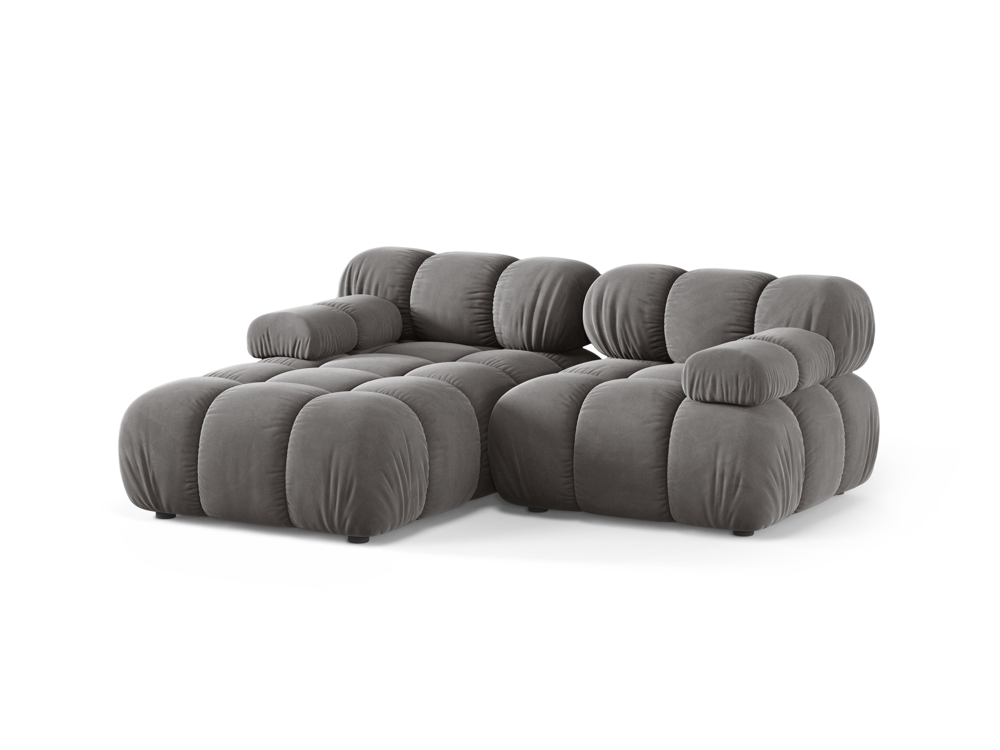 Samt-Ecksofa für zwei Personen, linksseitig, BELLIS in Grau