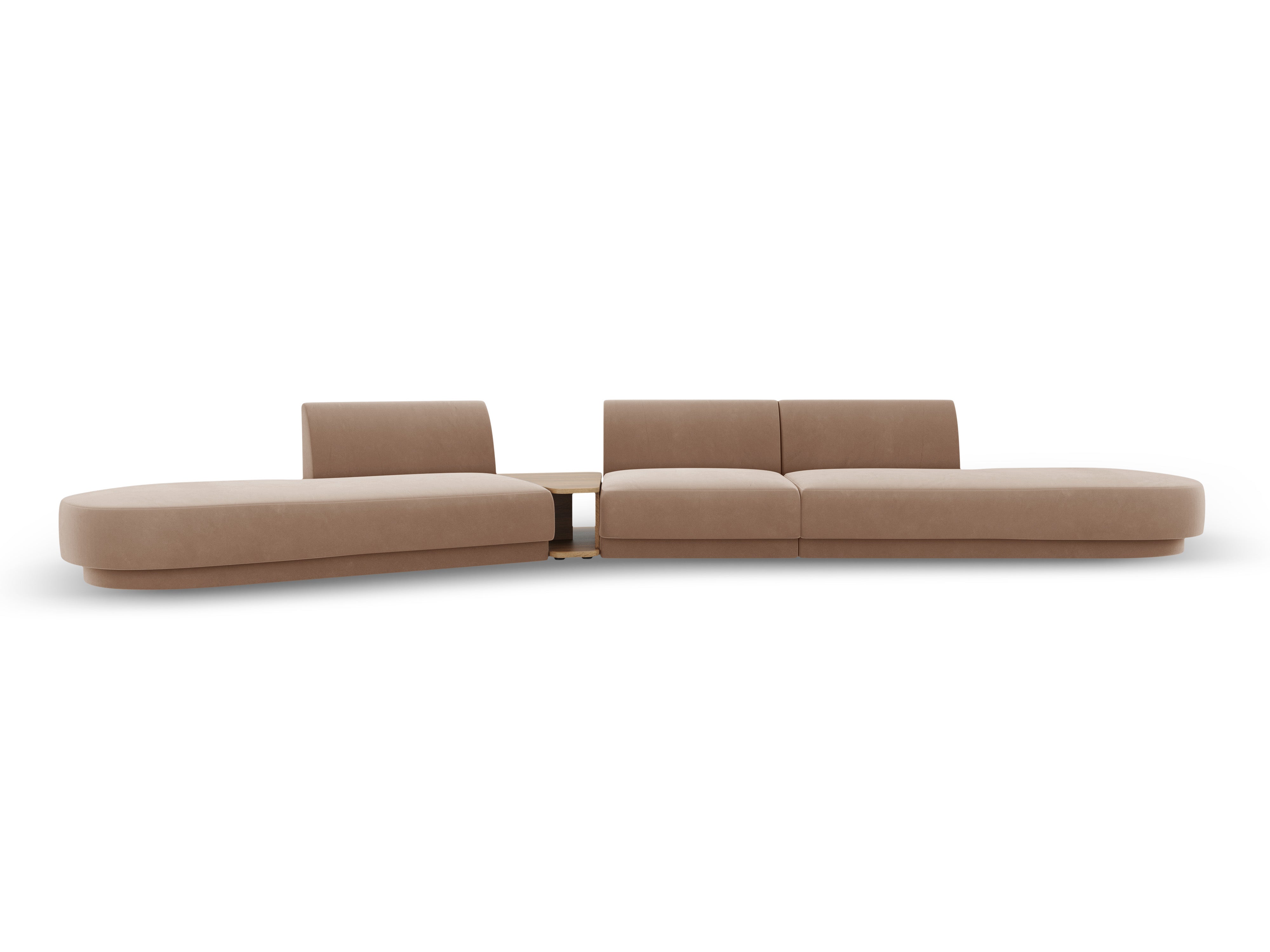 Modulares Sofa links mit Tisch für 5 Personen aus Samt MILEY Cappuccino