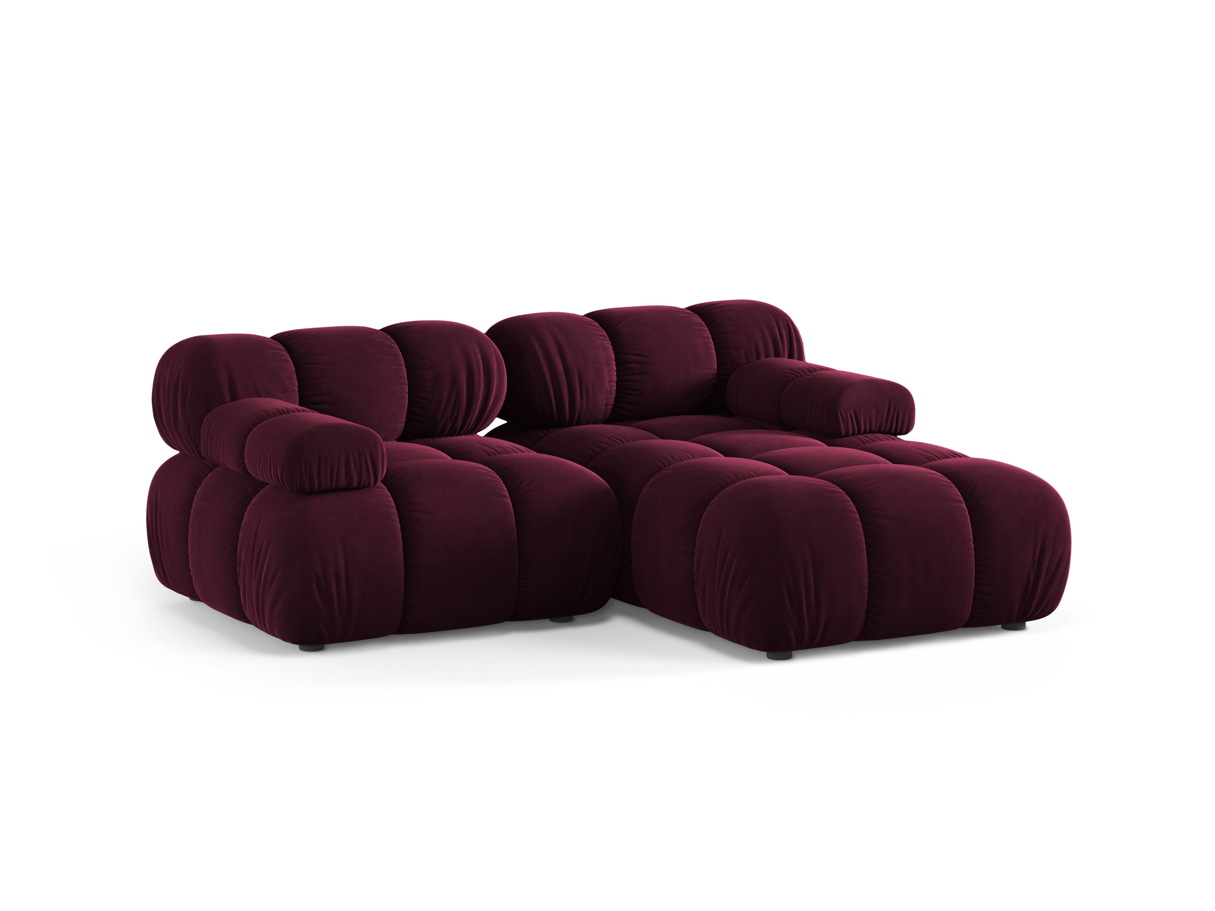 Zweisitzer-Ecksofa BELLIS in burgunderfarbenem Samt, rechtsseitig.