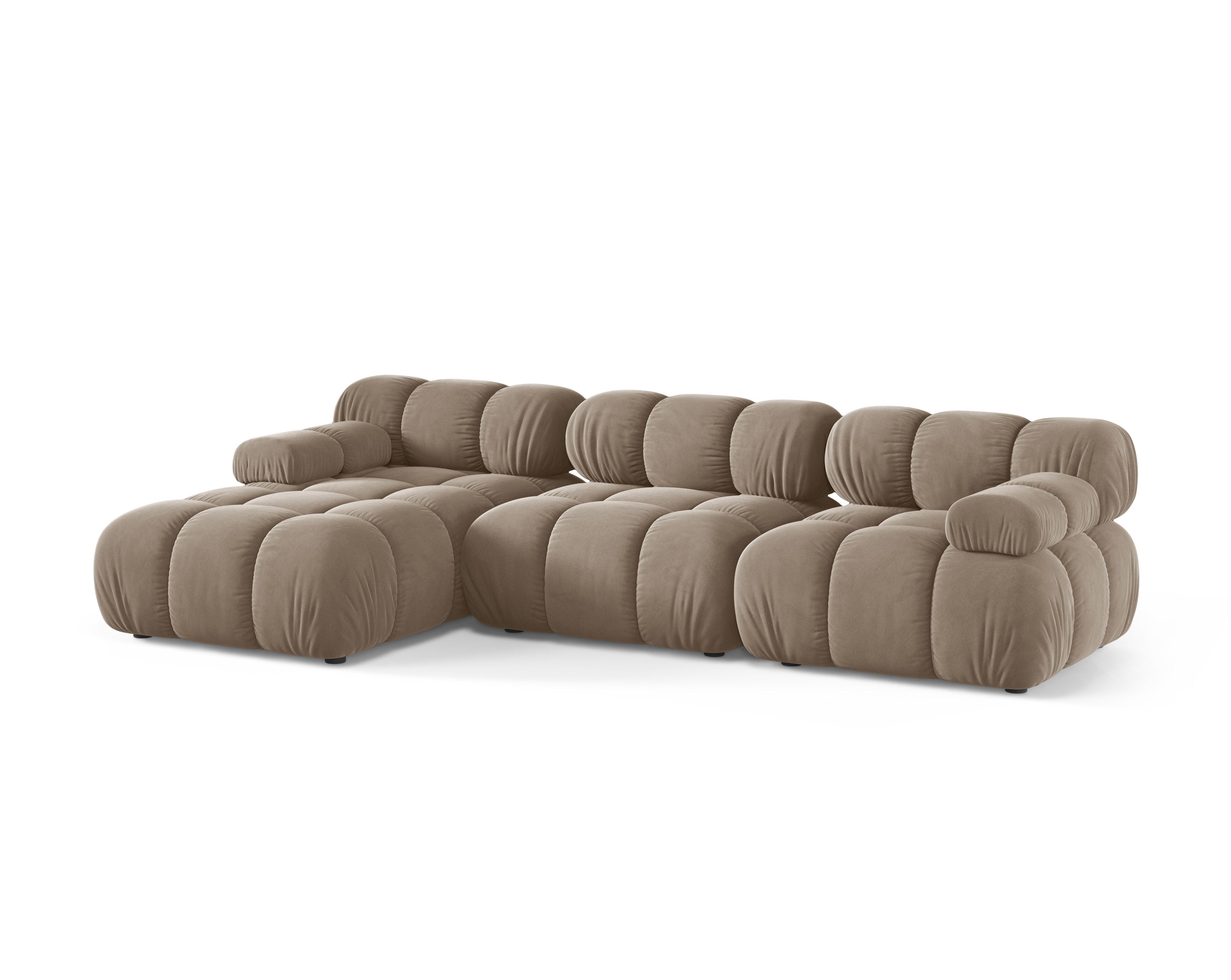 Samt-Ecksofa für 3 Personen, linksseitig, BELLIS in Cappuccino.