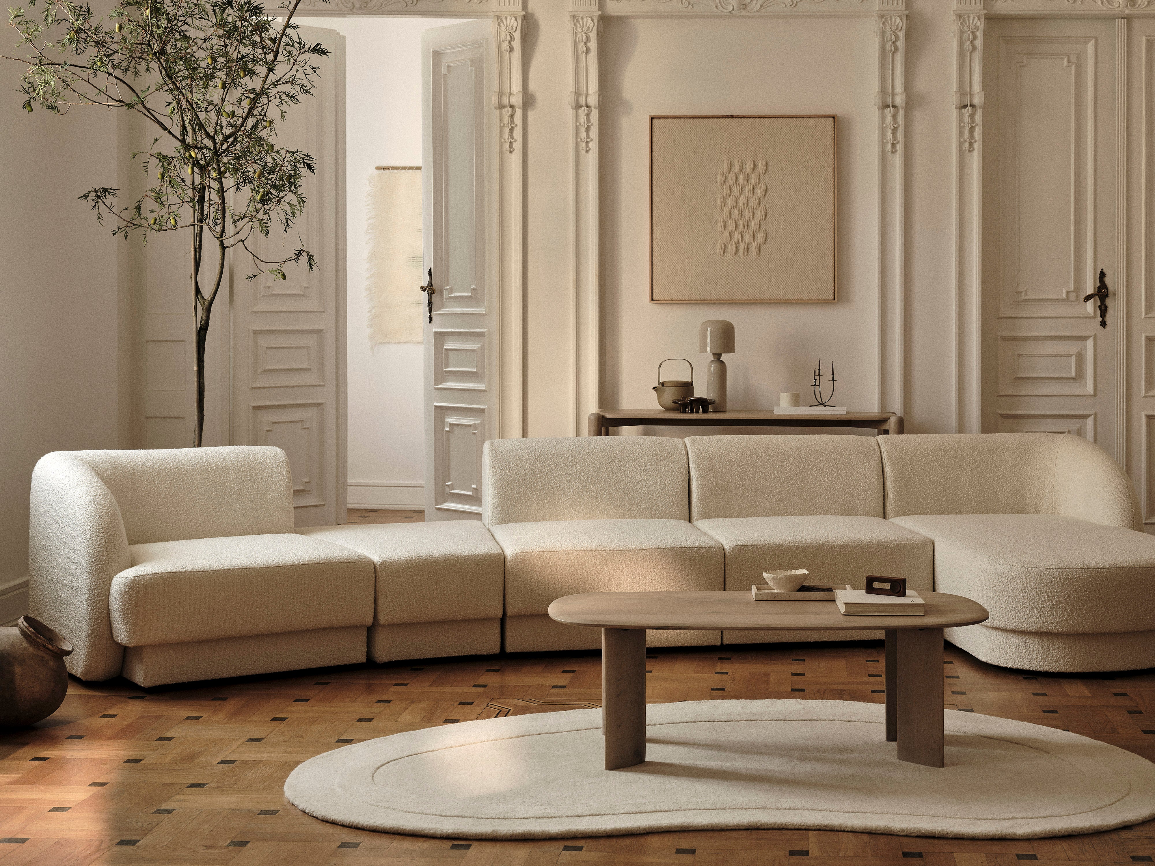 Left-facing modular sofa for 6 people in light gray velvet MILEY