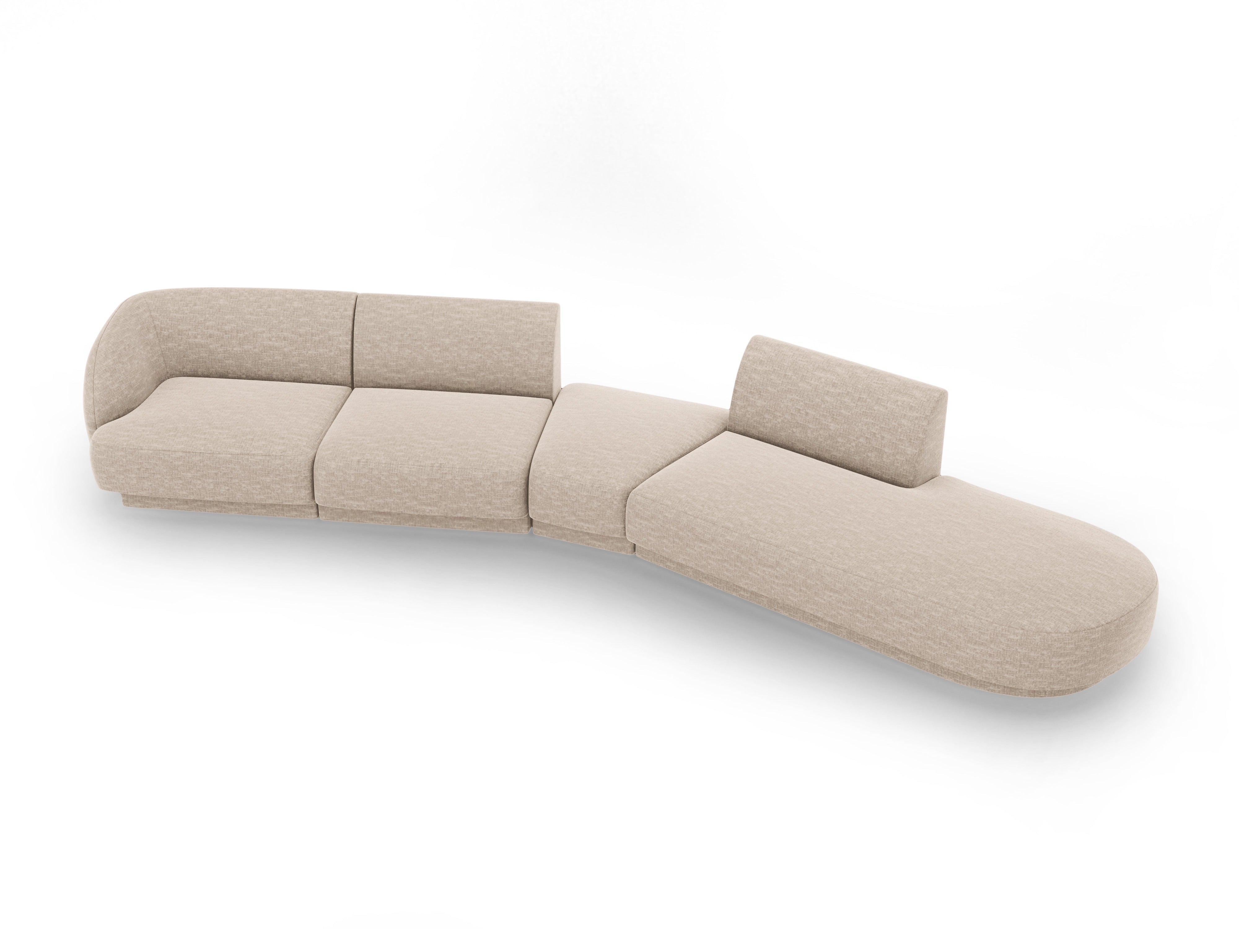 Right-facing modular corner sofa for 7 people MILEY beige silky chenille