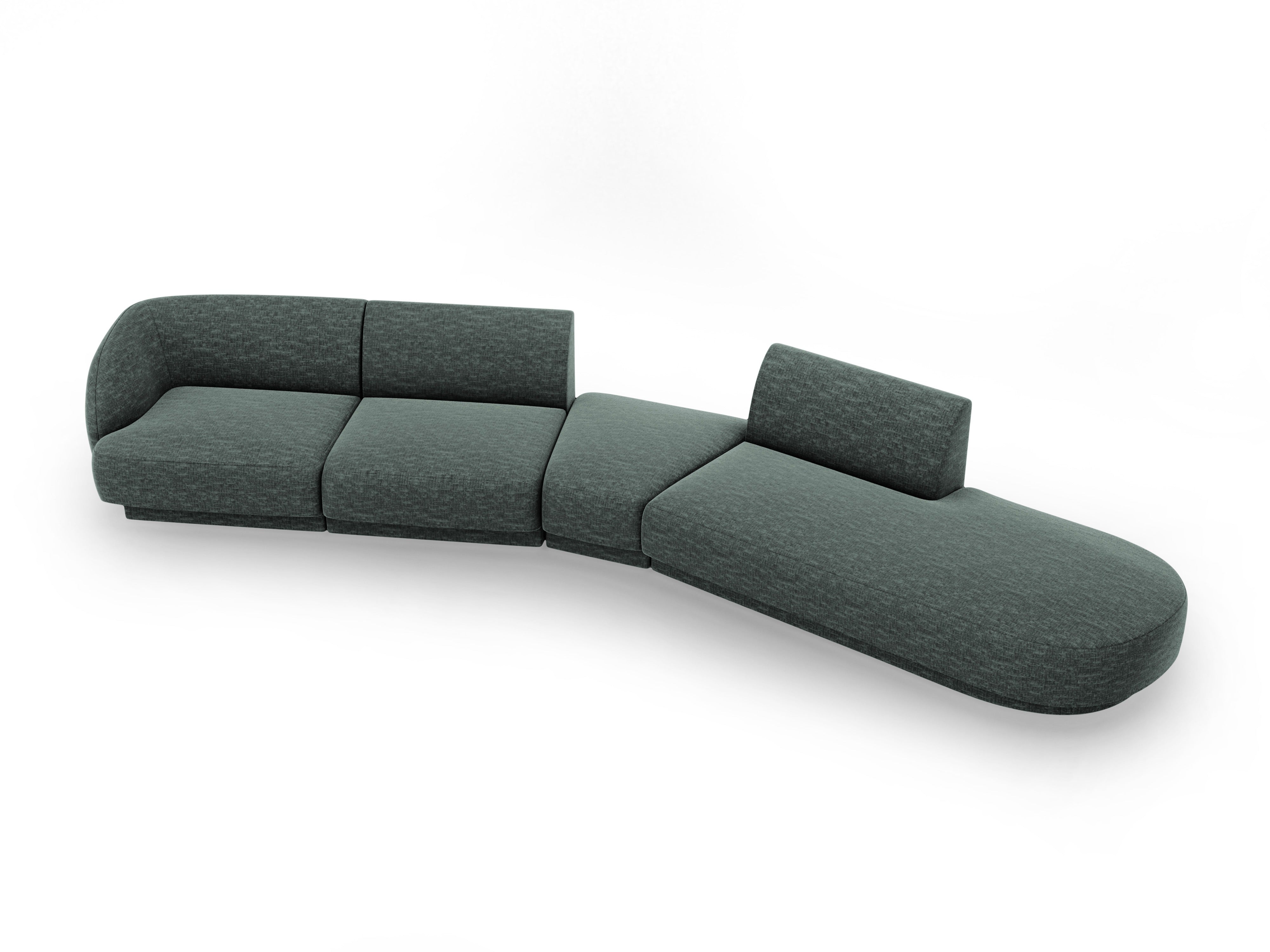 Right-facing modular corner sofa for 7 people MILEY petrol blue silky chenille