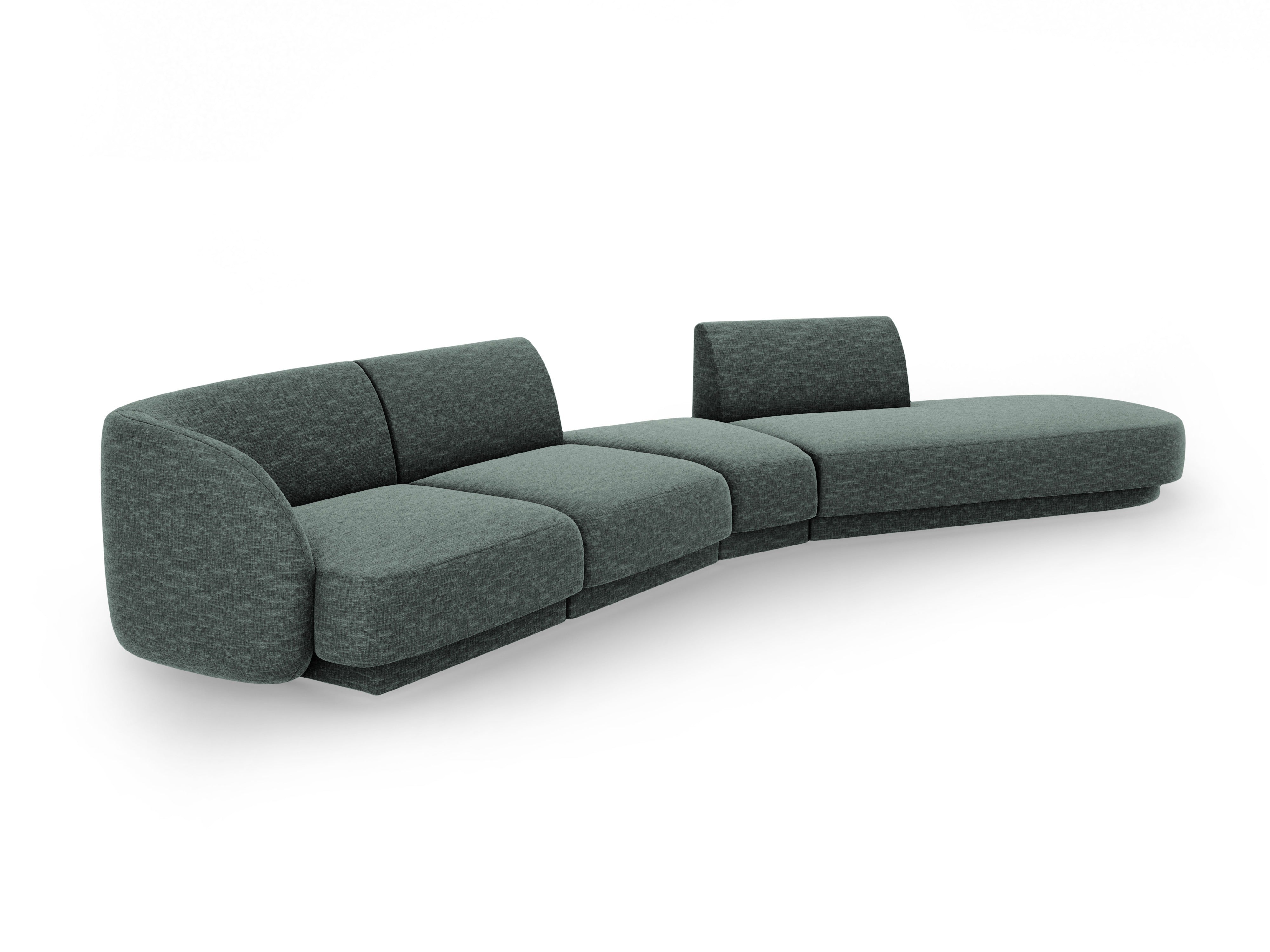 Right-facing modular corner sofa for 7 people MILEY petrol blue silky chenille