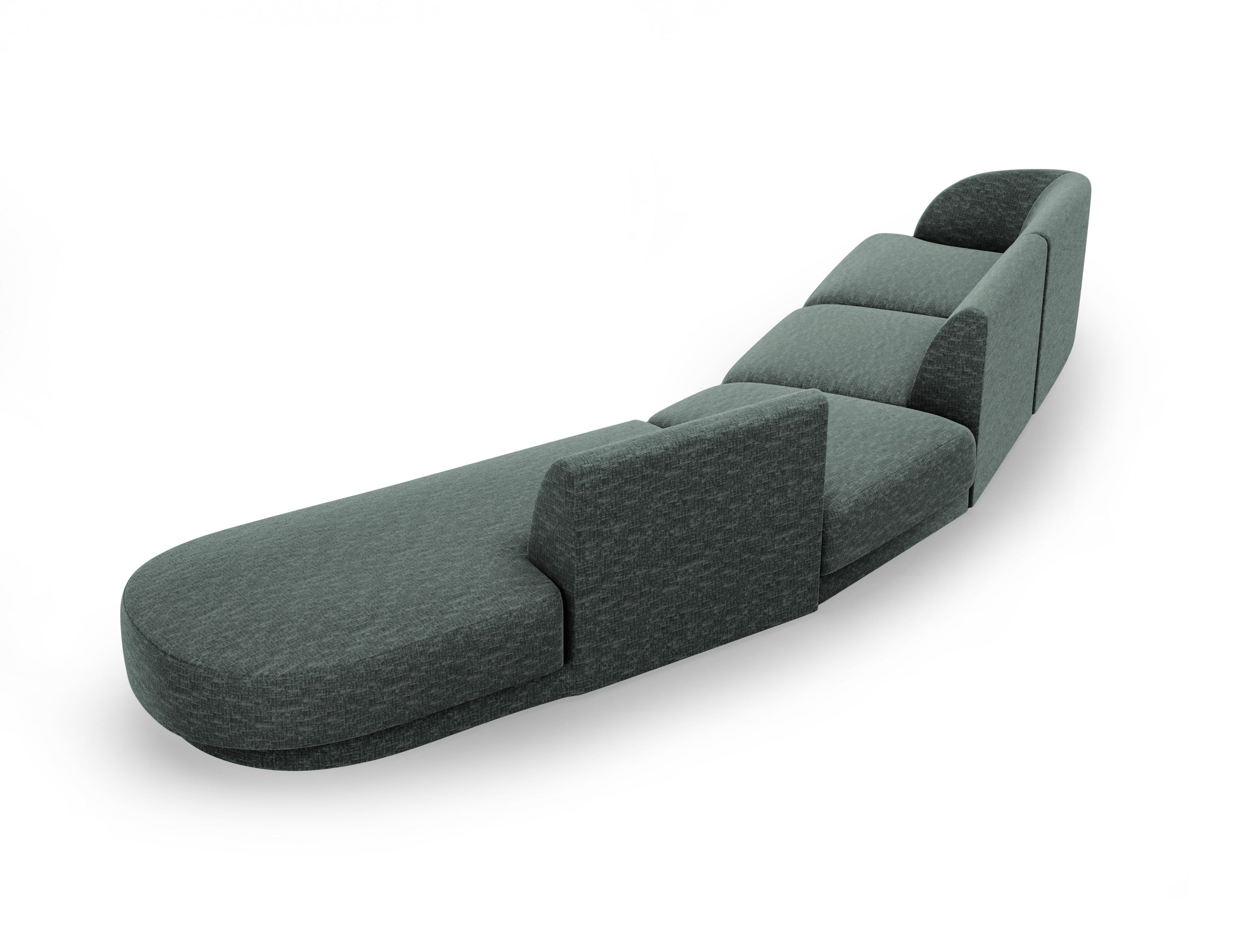 Right-facing modular corner sofa for 7 people MILEY petrol blue silky chenille