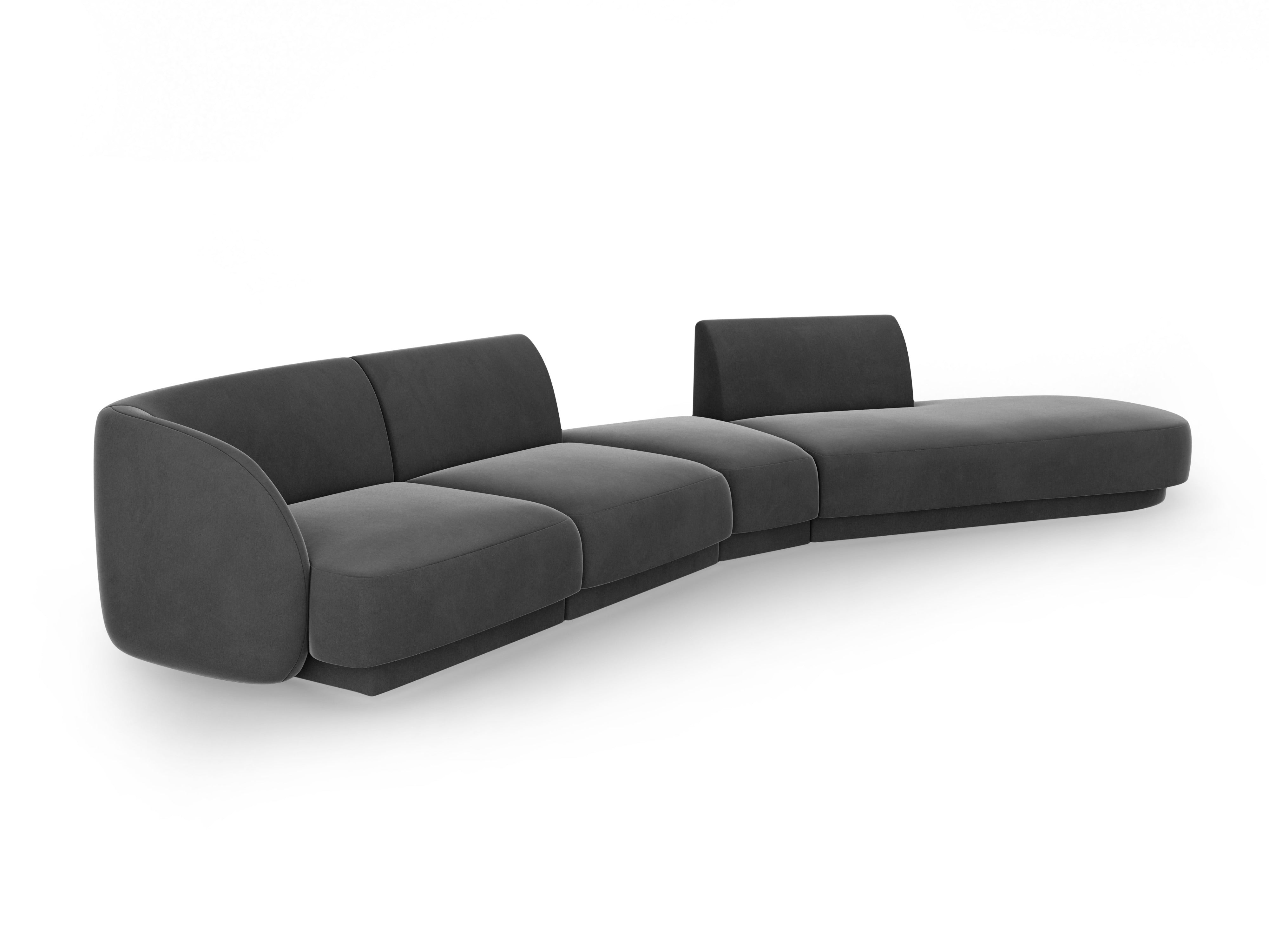 Gray right-facing velvet modular corner sofa for 7 people MILEY