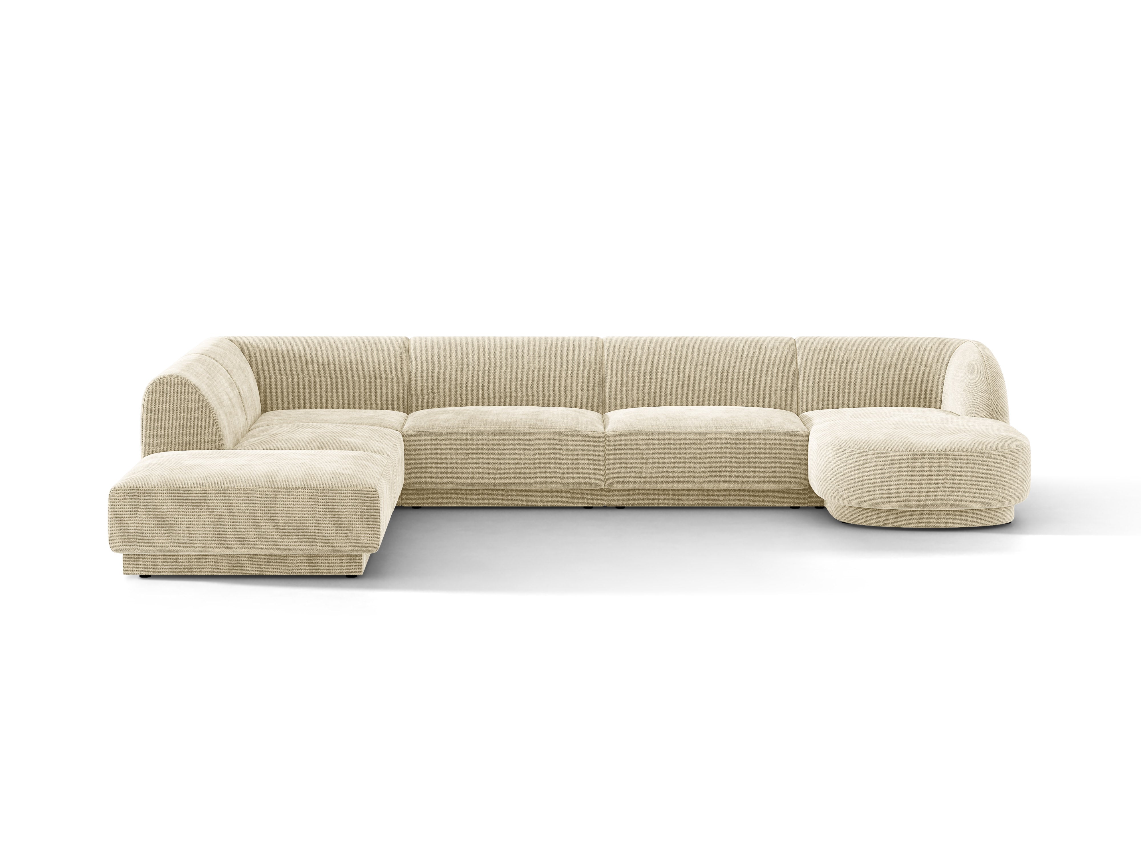 Panoramischer linksseitiger Ecksofa für 6 Personen MILEY hellbeige seidiger Chenille