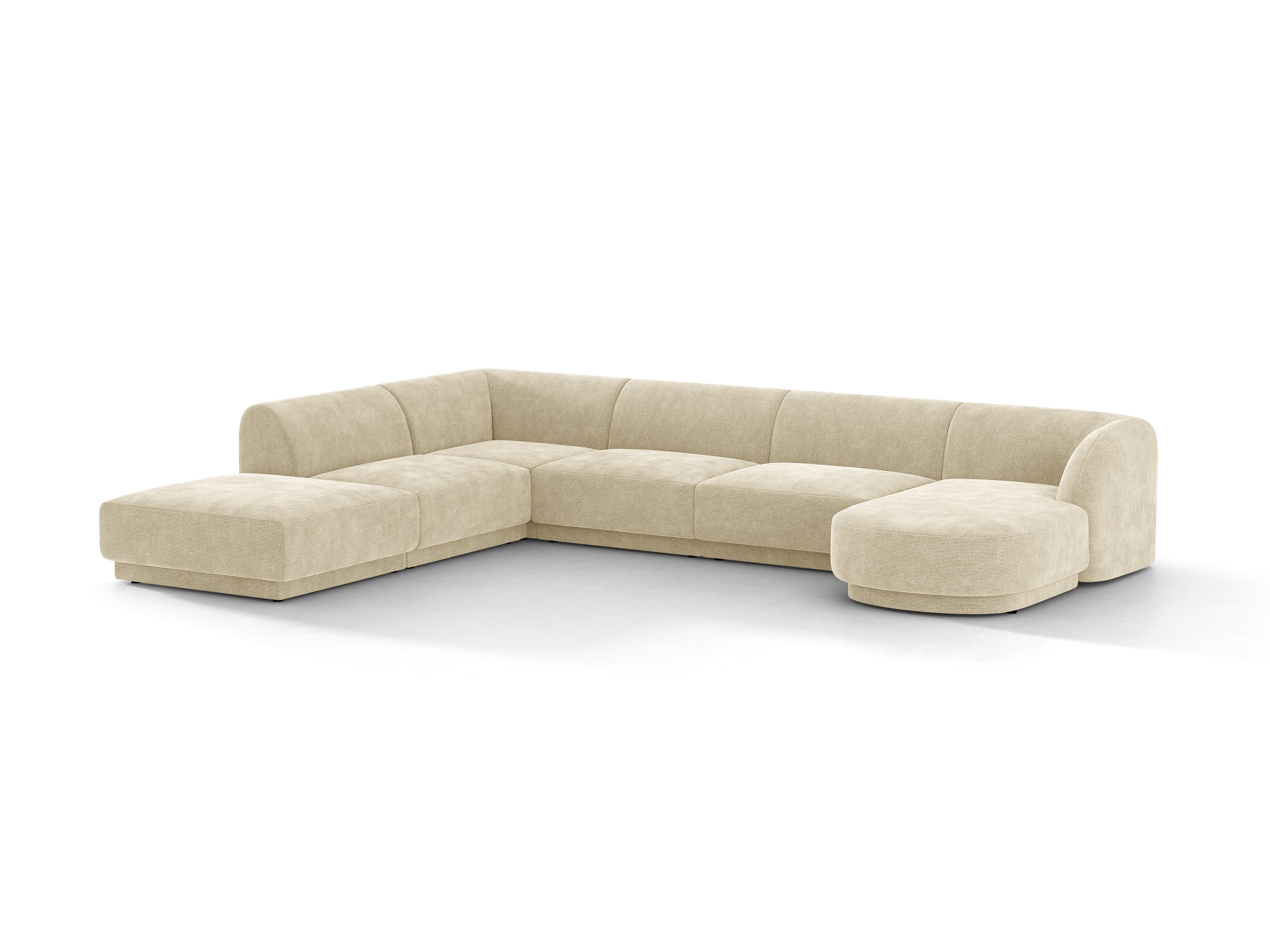 Panoramischer linksseitiger Ecksofa für 6 Personen MILEY hellbeige seidiger Chenille