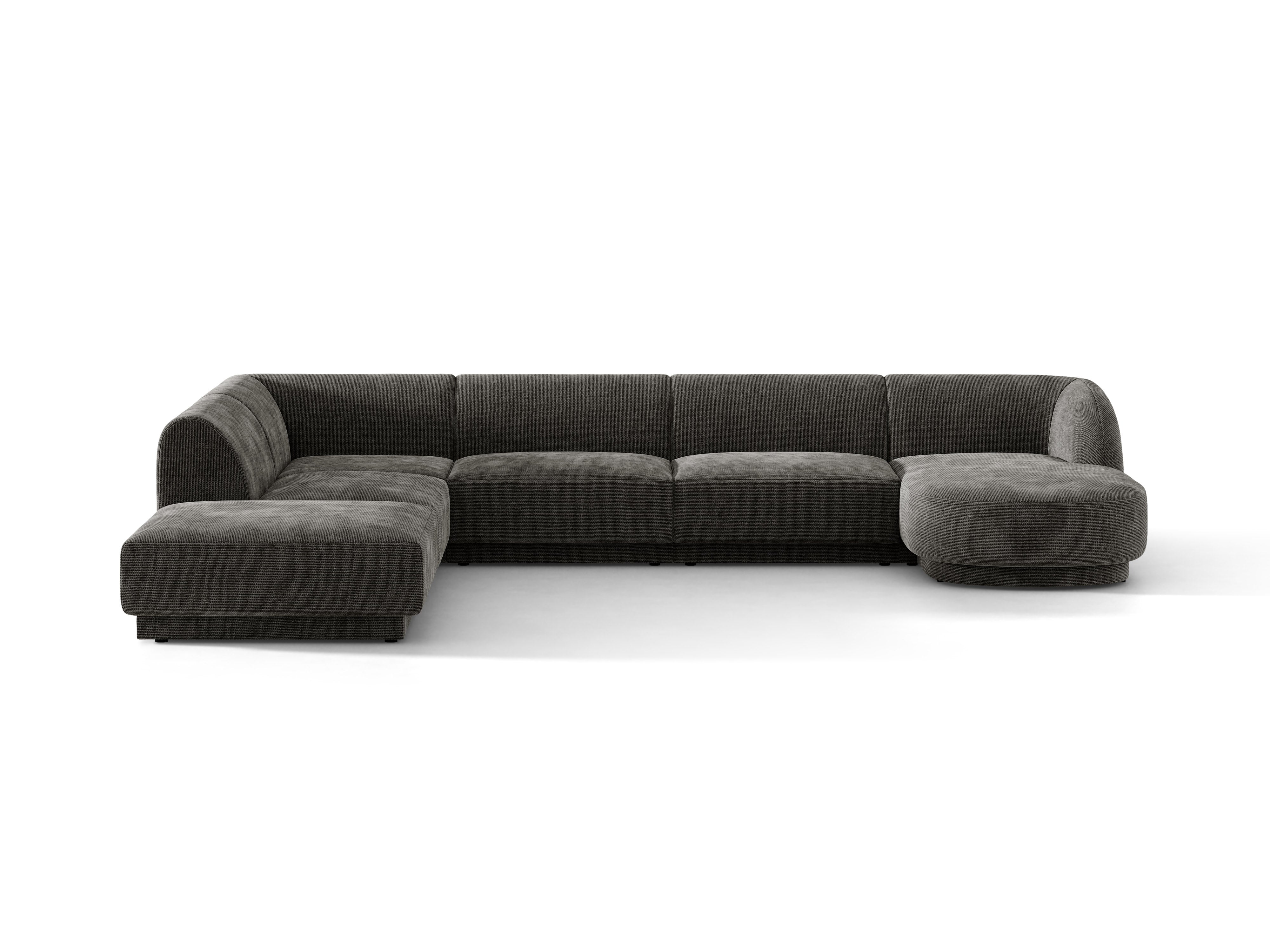 Linksseitige panoramische 6-Sitzer-Eckcouch MILEY graues schimmerndes Chenille