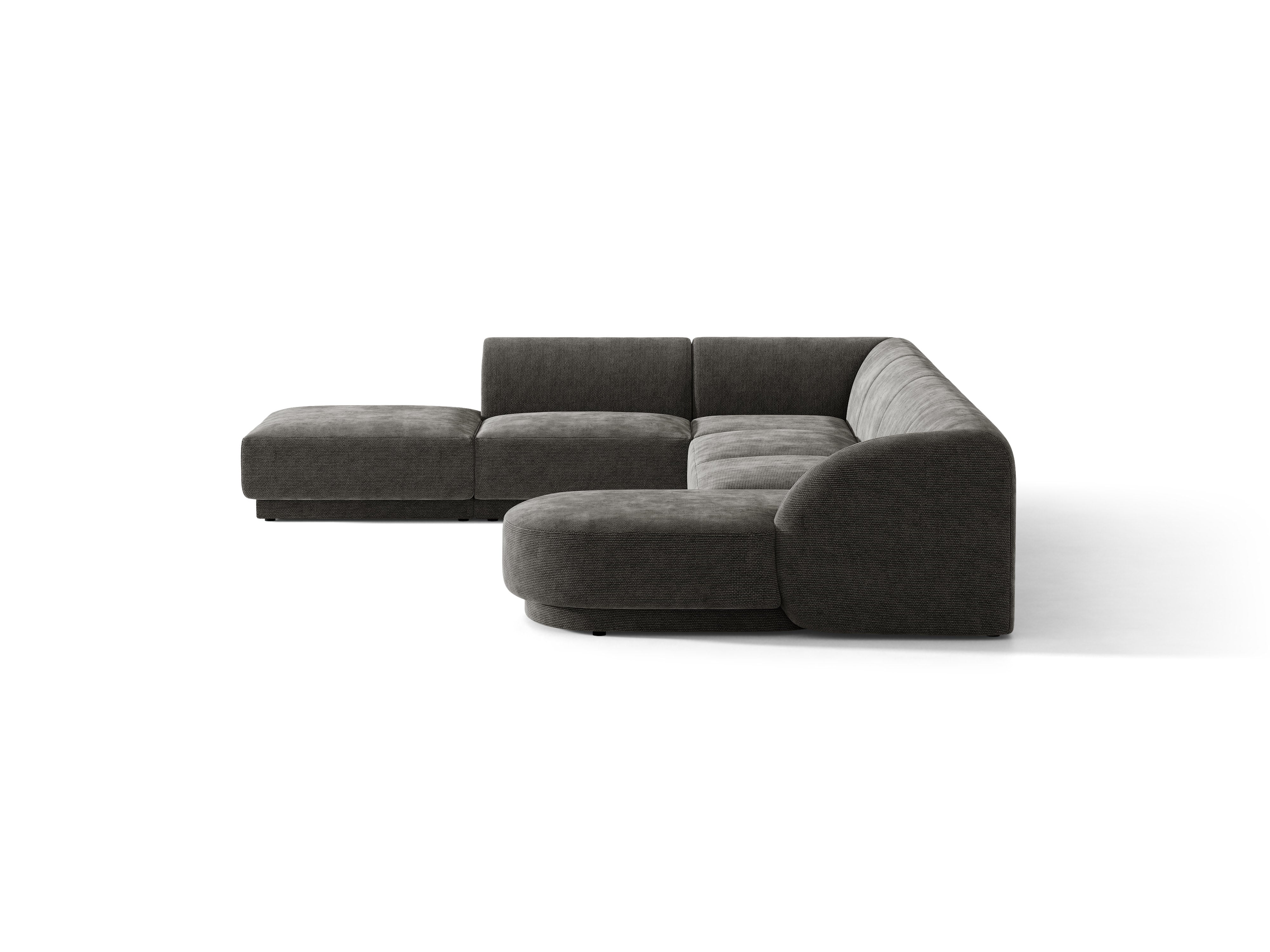 Linksseitige panoramische 6-Sitzer-Eckcouch MILEY graues schimmerndes Chenille