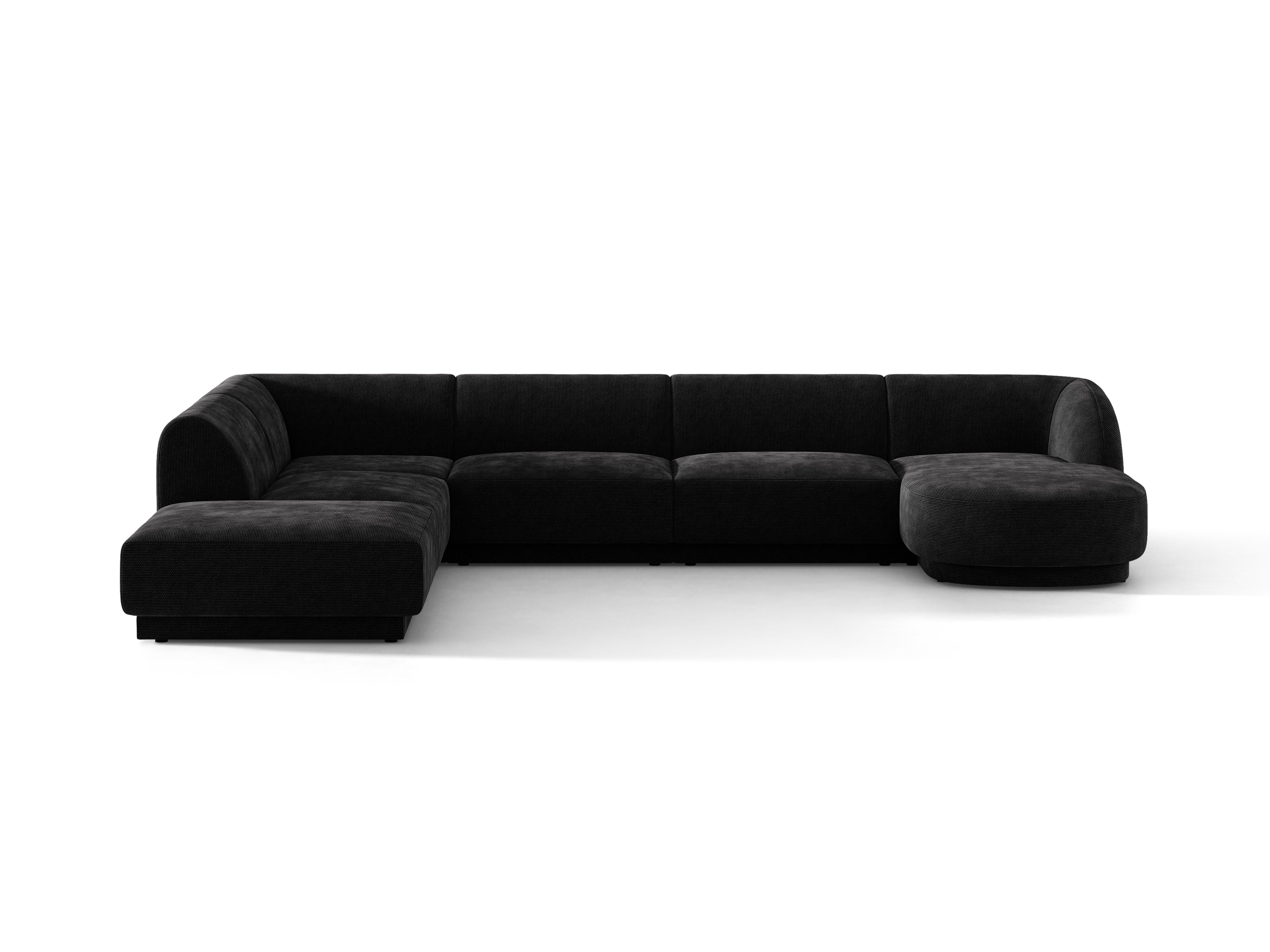 Linksseitige panoramische 6-Sitzer-Couch MILEY schwarzer schimmernder Chenille