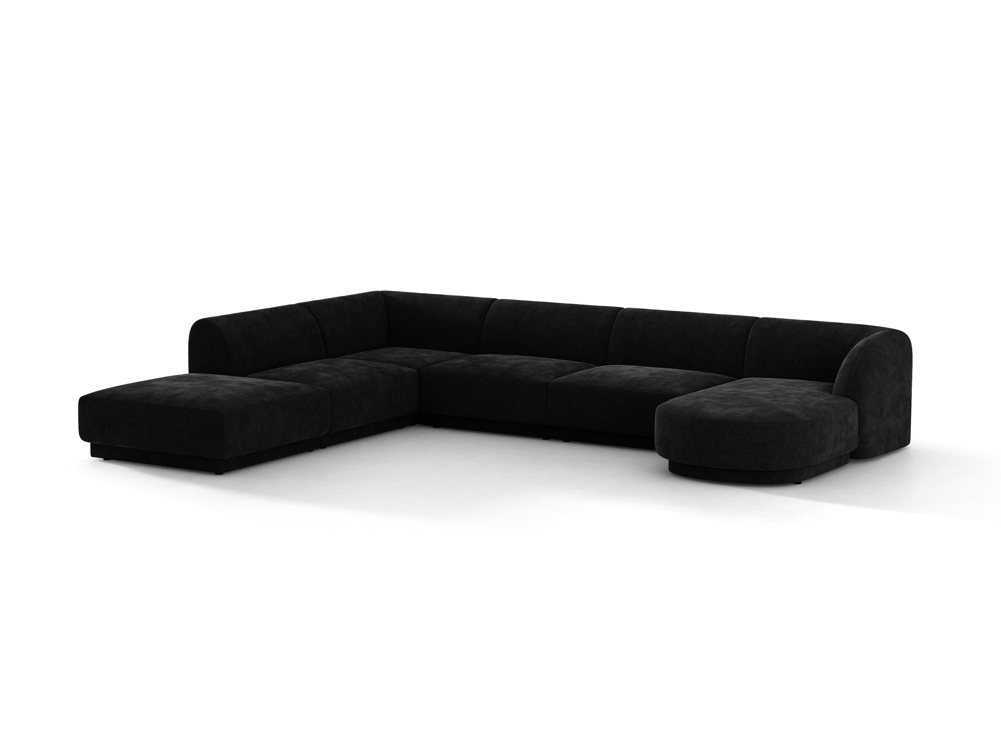 Linksseitige panoramische 6-Sitzer-Couch MILEY schwarzer schimmernder Chenille