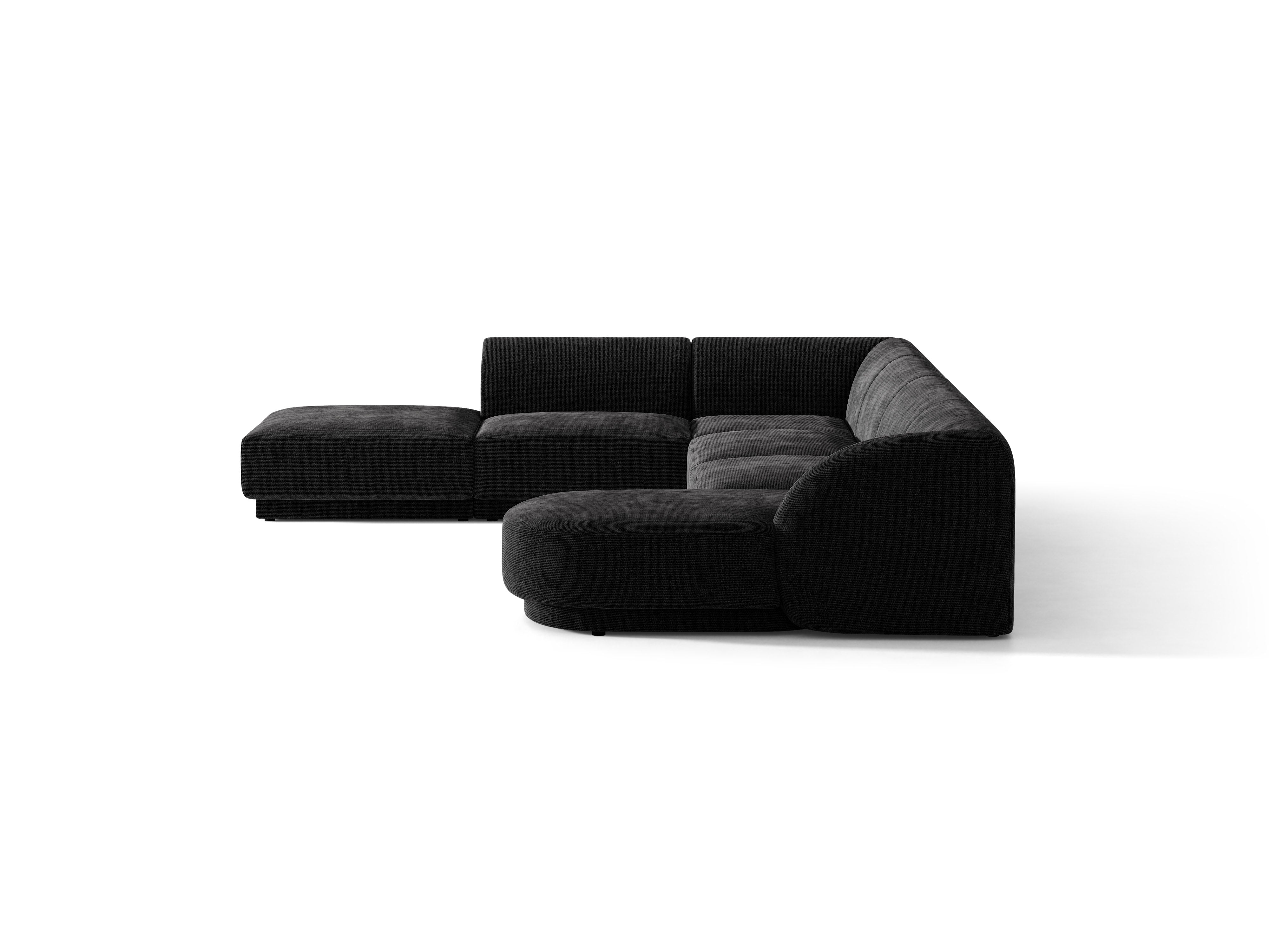 Linksseitige panoramische 6-Sitzer-Couch MILEY schwarzer schimmernder Chenille
