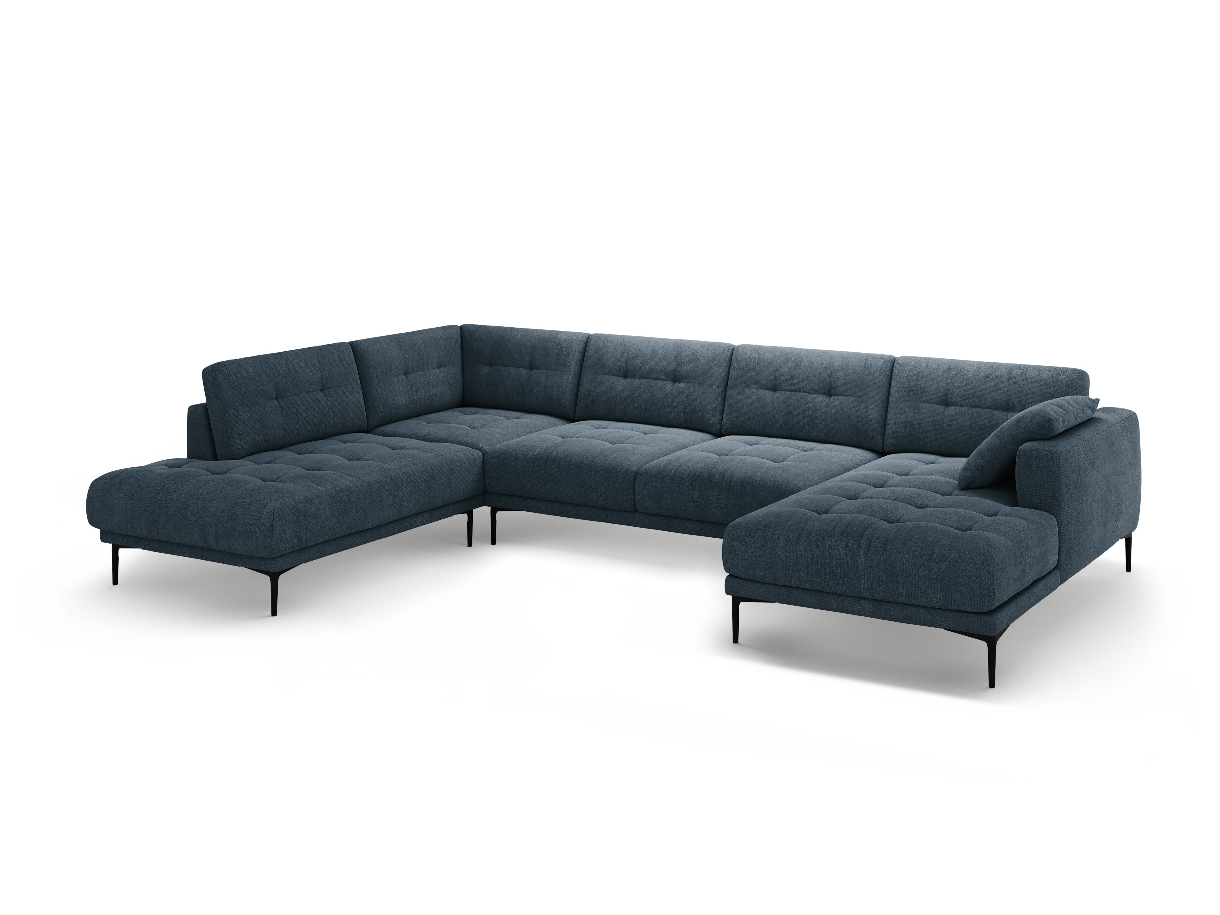 Left-sided panoramic corner sofa BEMY dark blue chenille