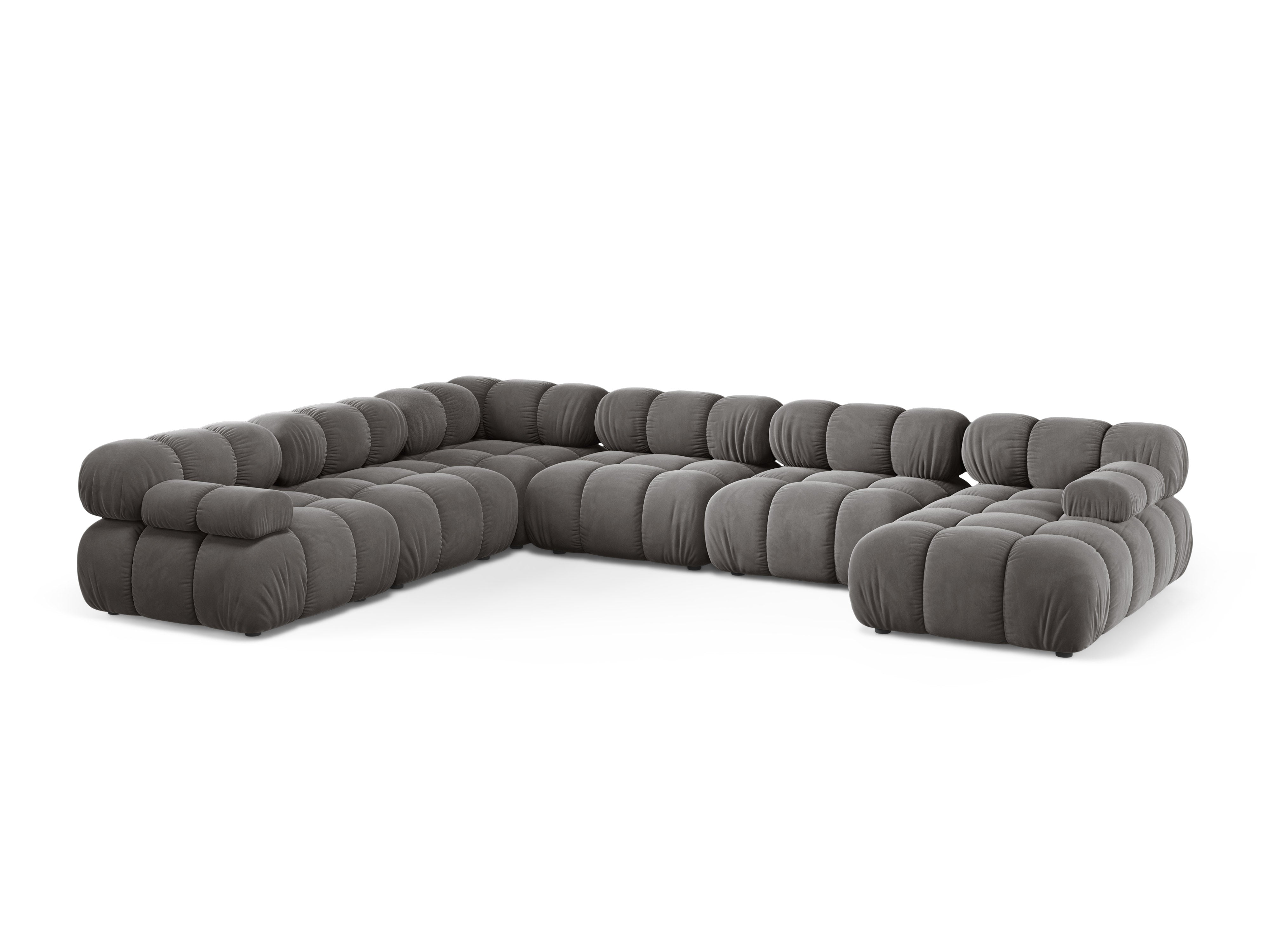 Panoramischer Samt-Ecksofa BELLIS links in Grau