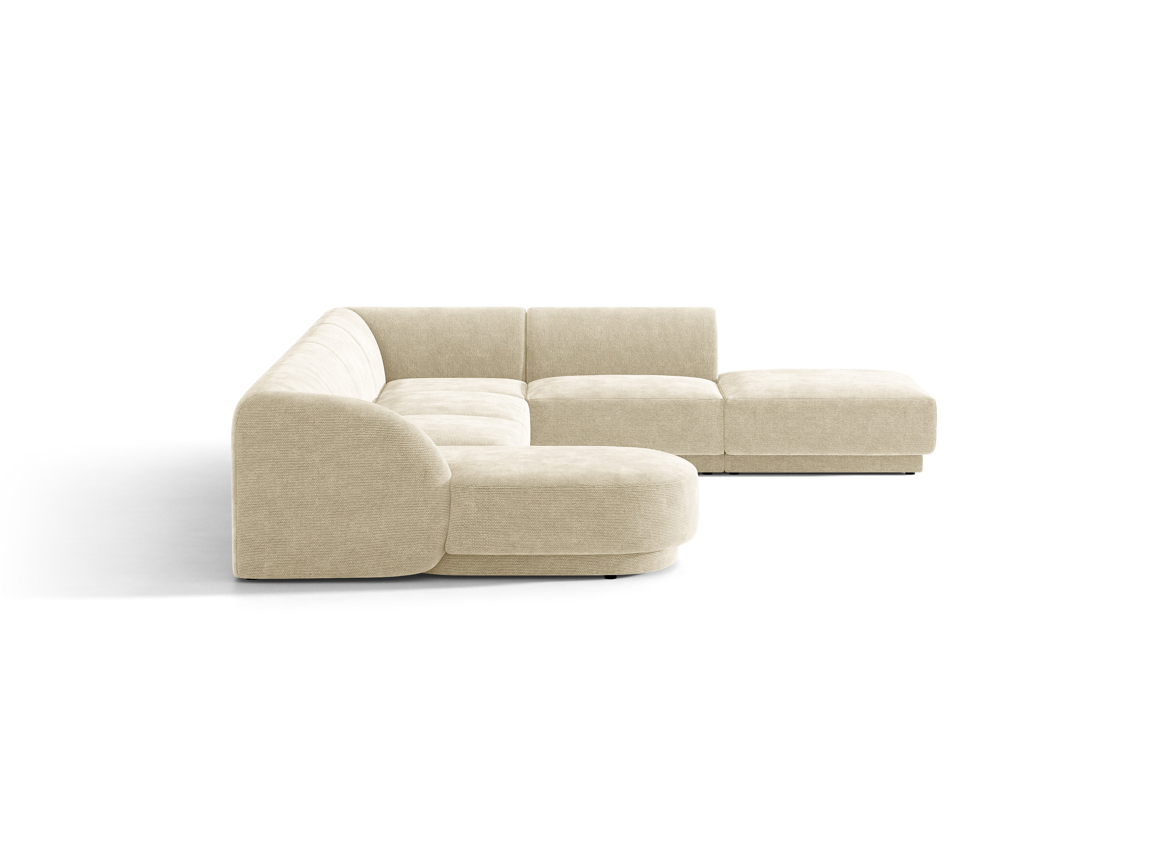 Rechtsseitige panoramische 6-Sitzer-Couch MILEY hellbeige schimmernder Chenille