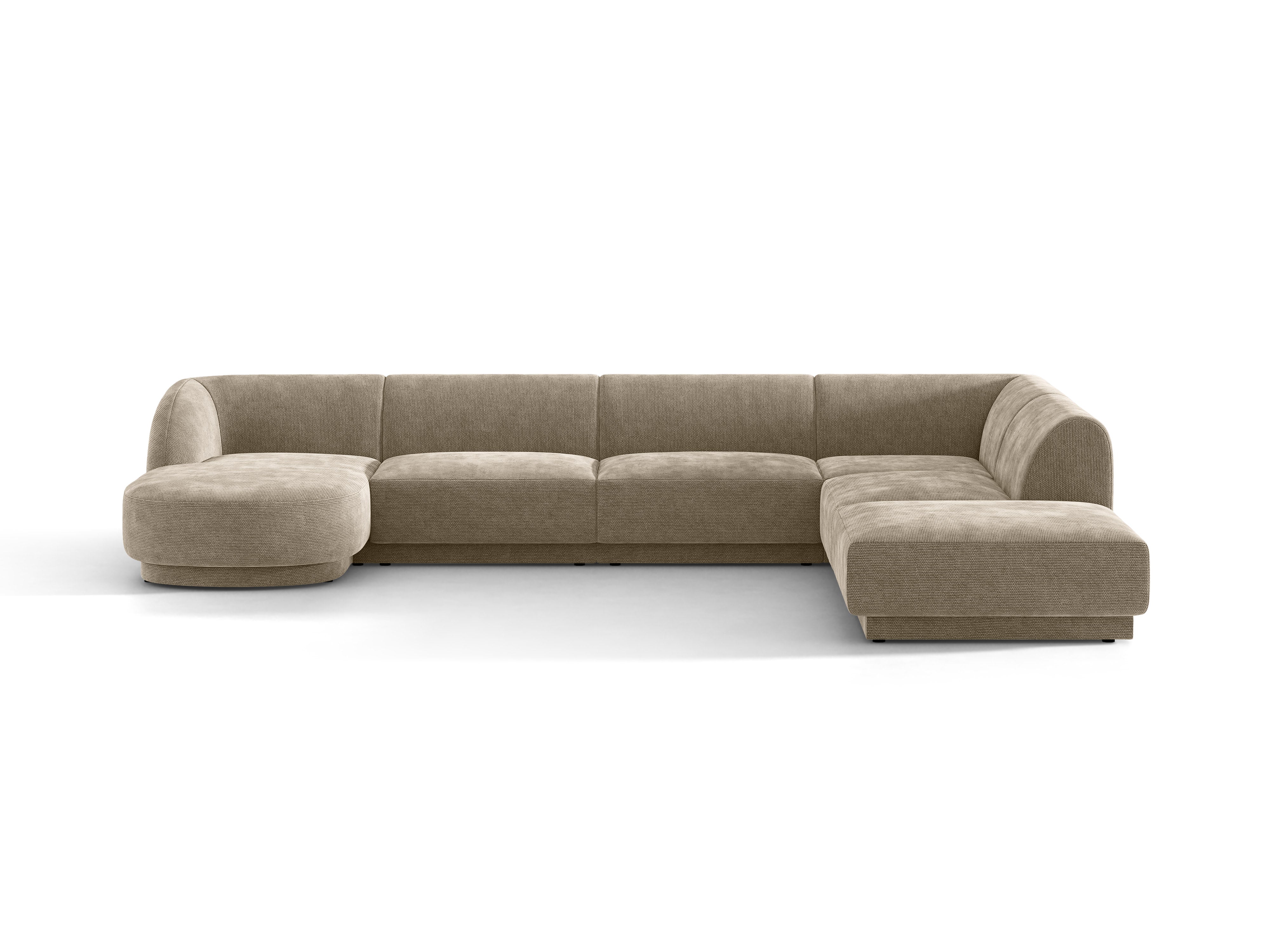 Rechtsseitige panoramische 6-Sitzer-Eckcouch MILEY beige samtig
